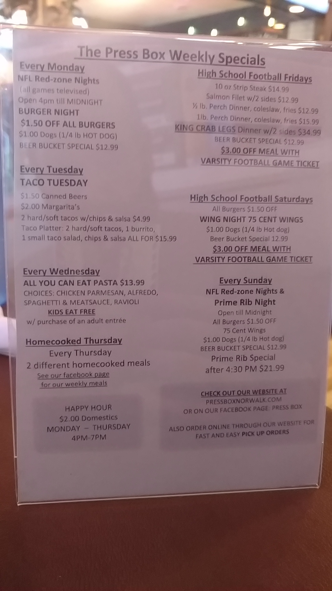 Mill Street Bistro Bar Menu