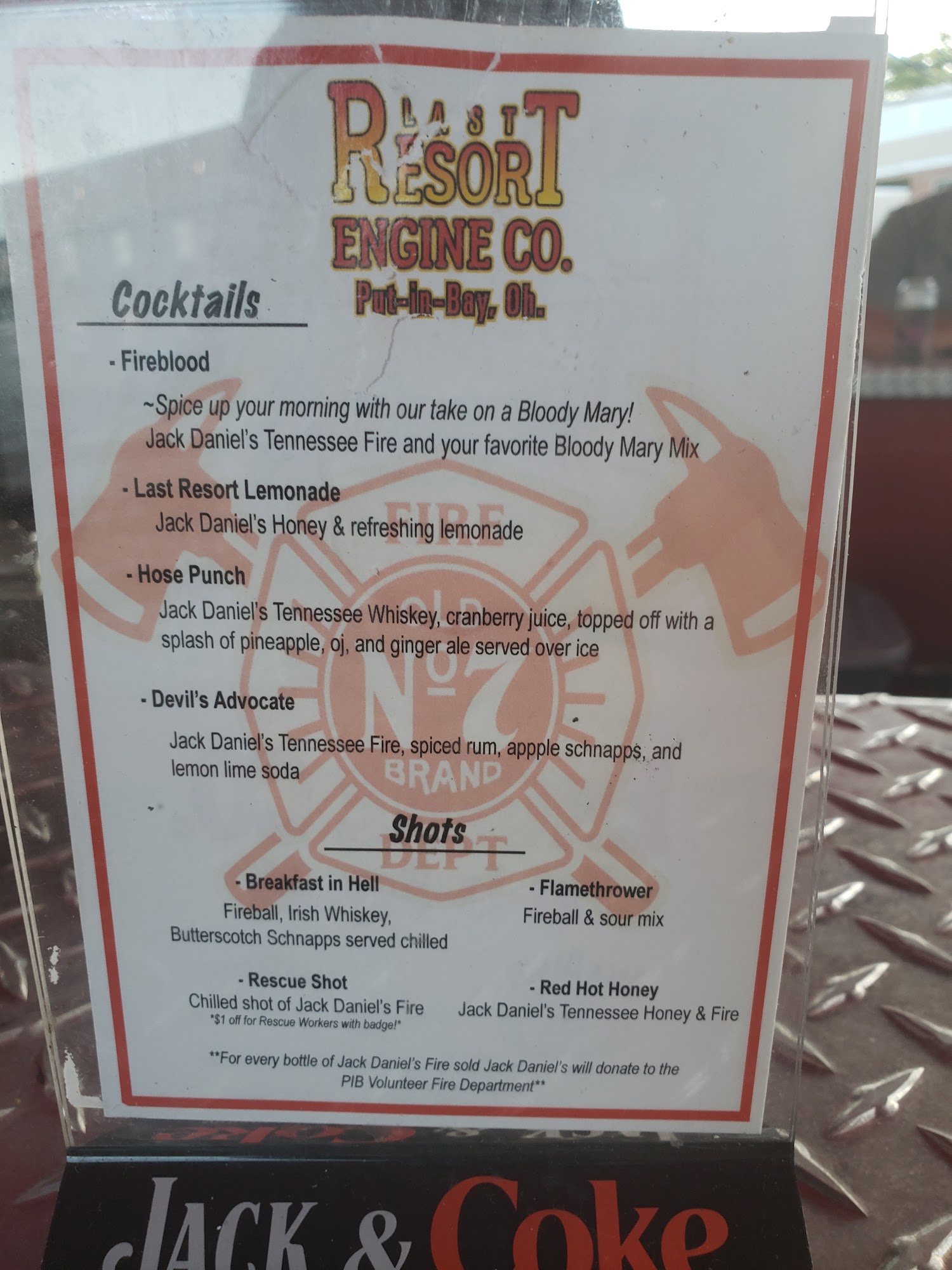 Last Resort Engine Company Menu