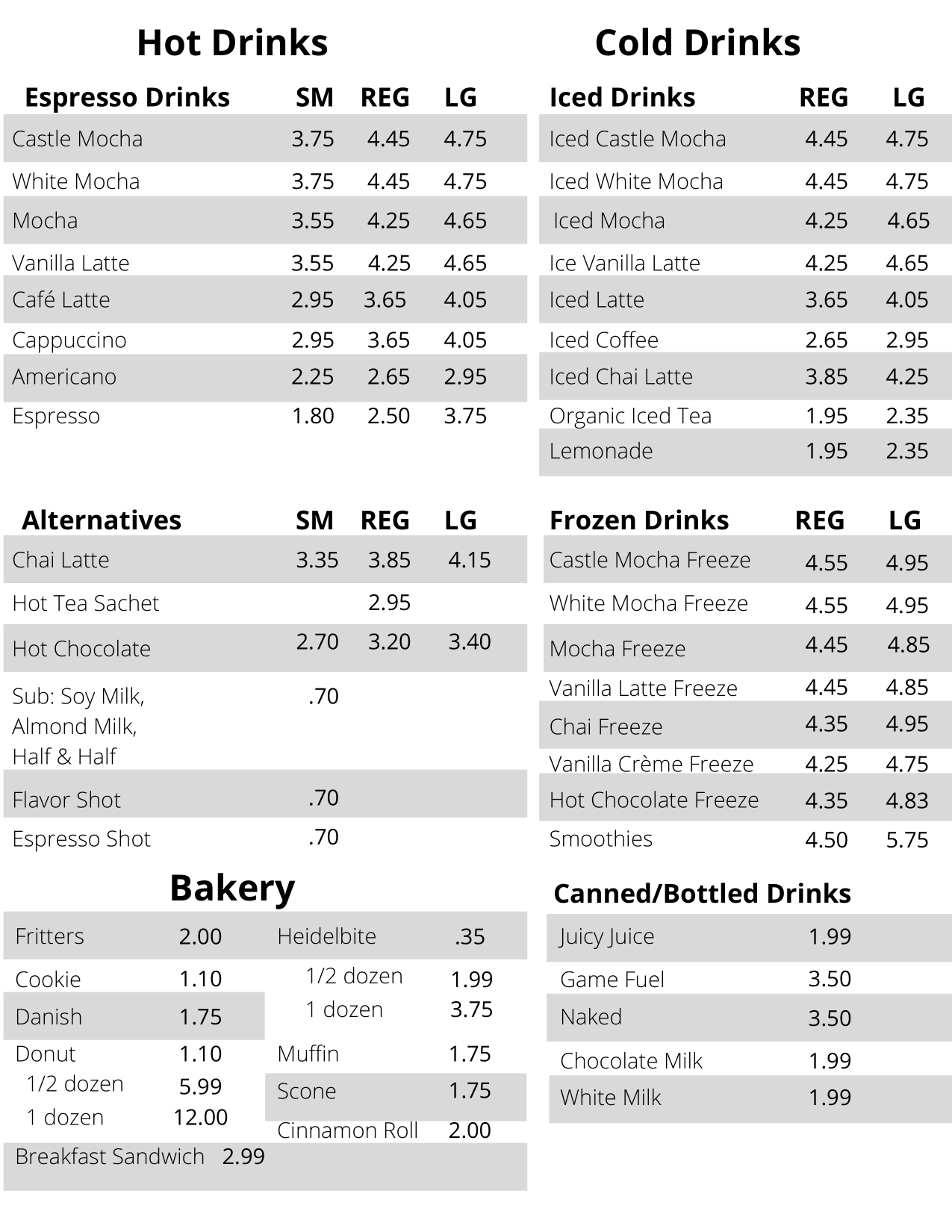 The Heidelbean! Menu