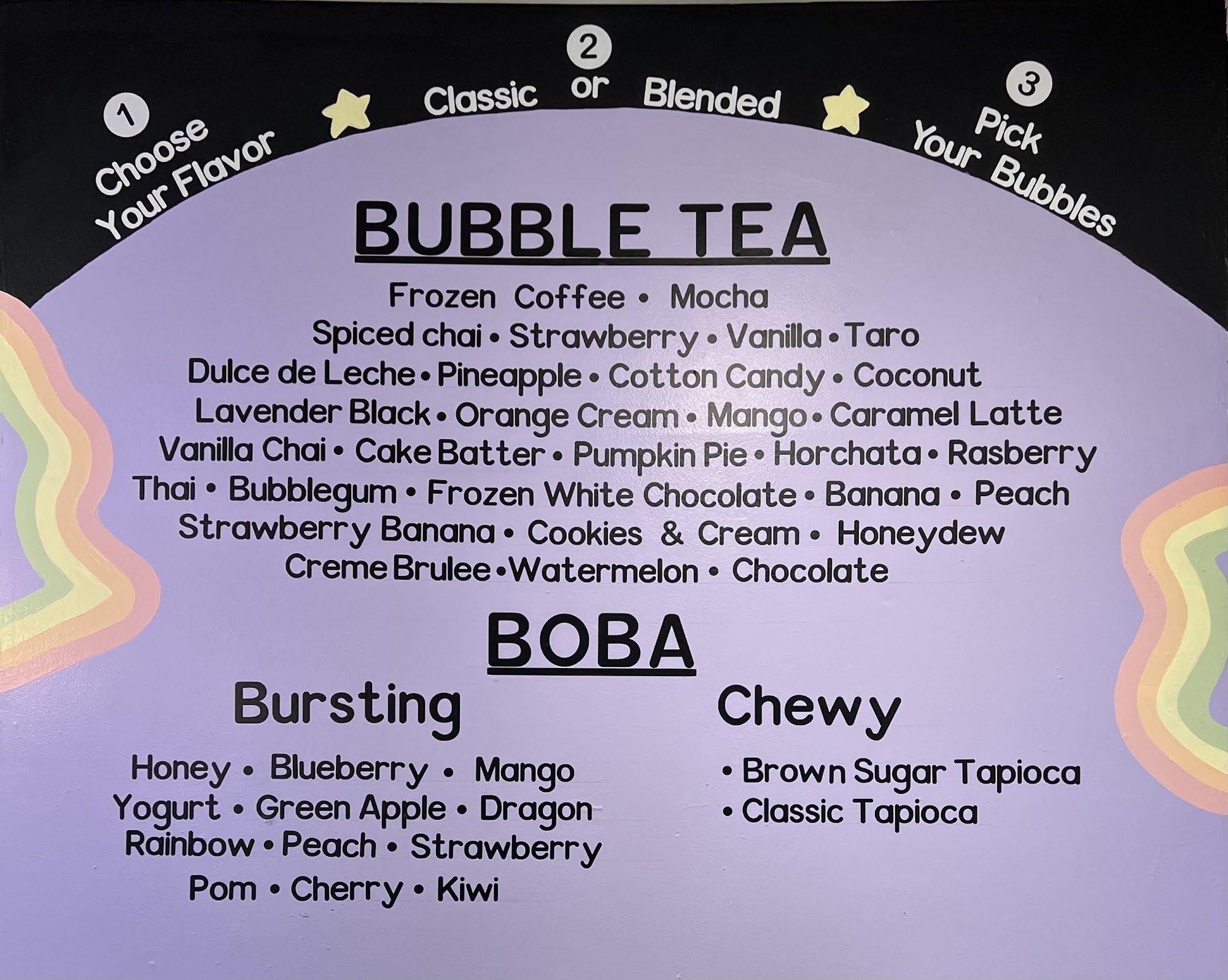 Rainbow Boba Waverly Menu