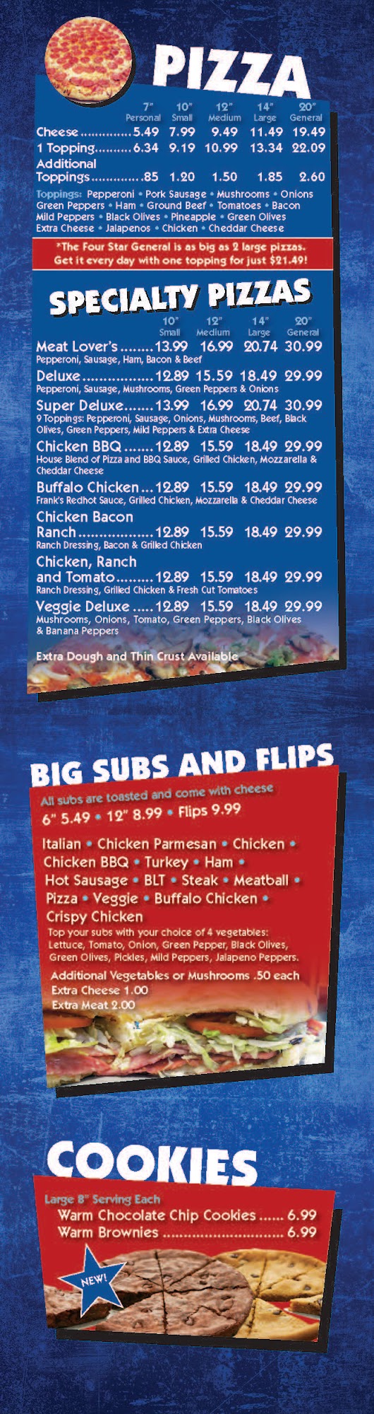 Four Star Pizza Menu