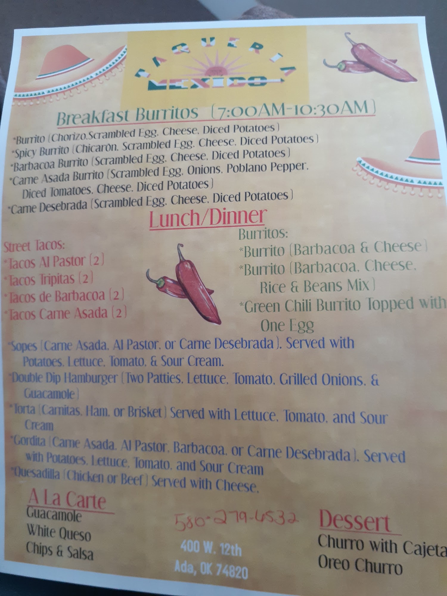 Mexigo Taqueria Menu