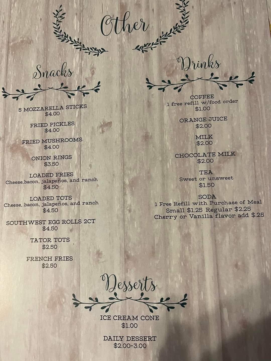 Kadley Cafe Menu