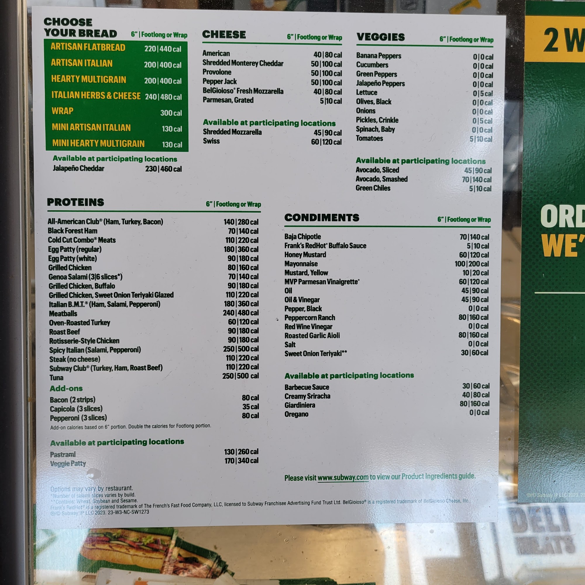Subway Menu
