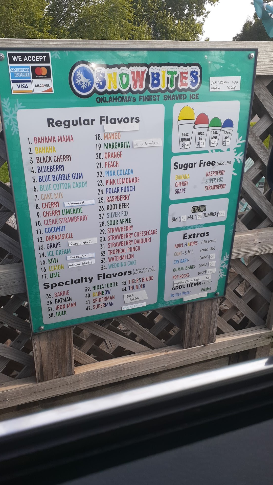 Snow Bites Menu