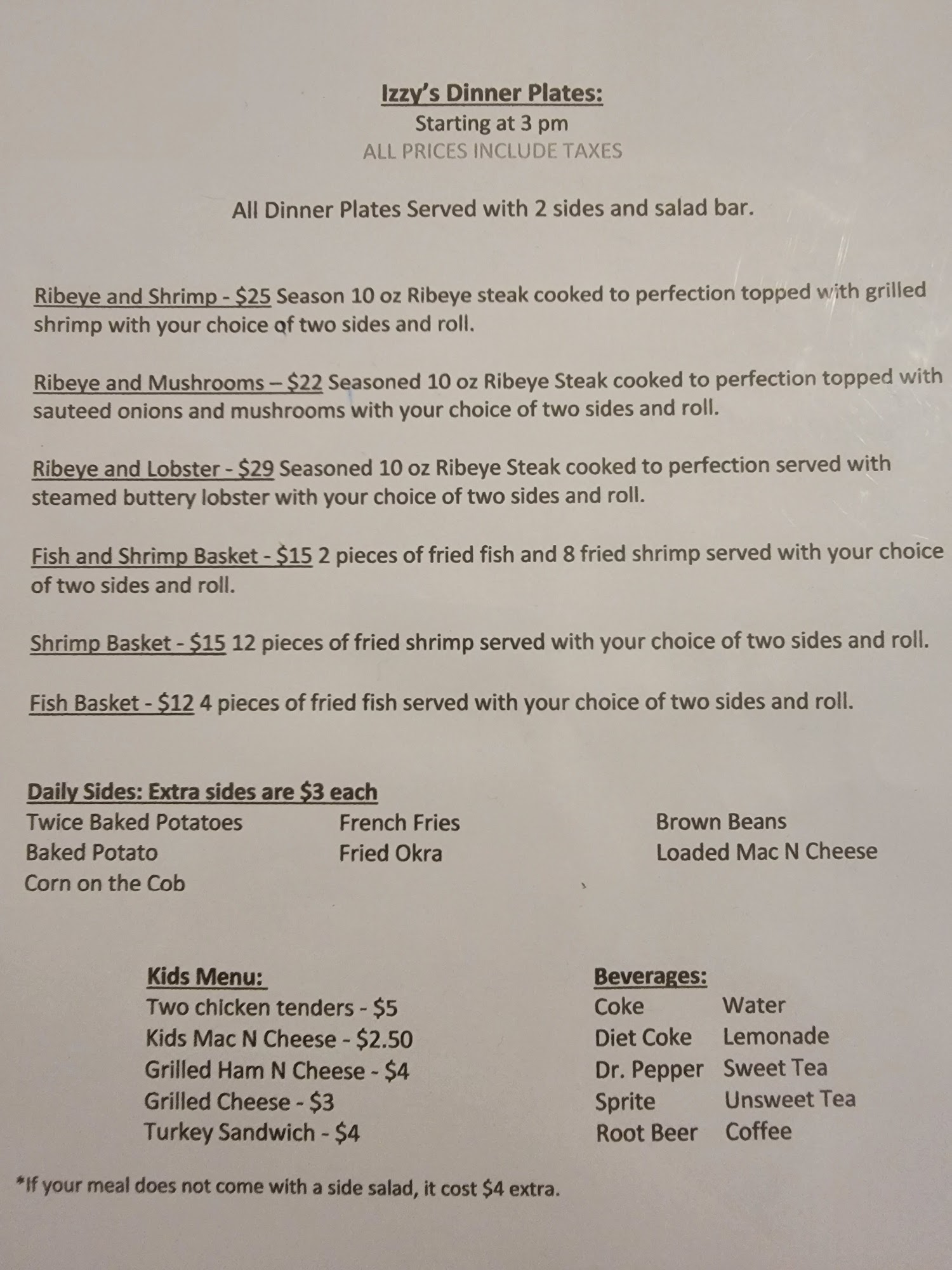 Izzy's Place Menu