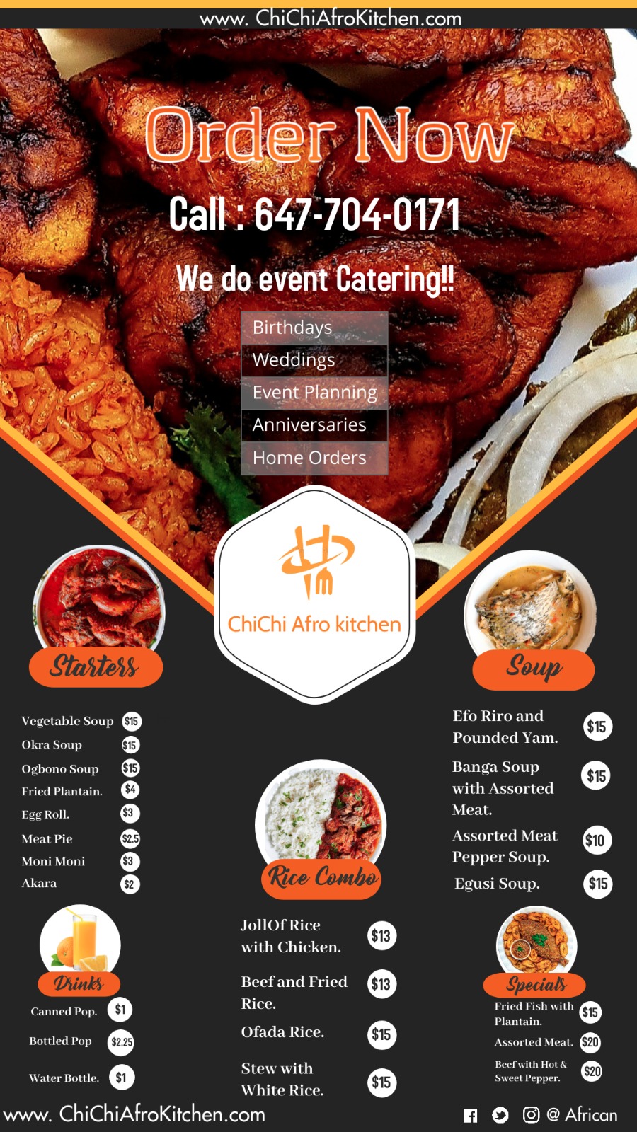 ChiChi Afro Kitchen Menu