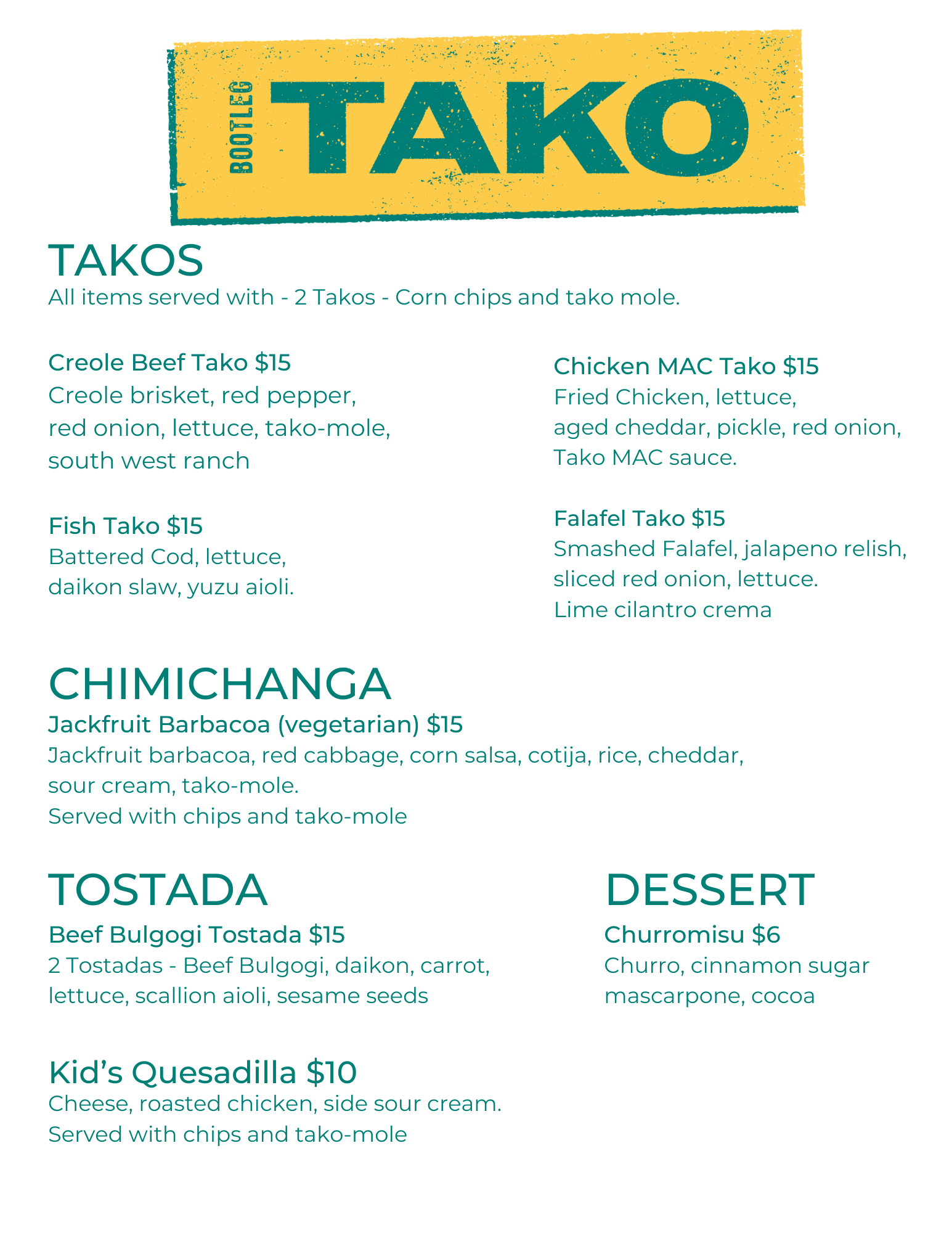 Bootleg Tako Menu