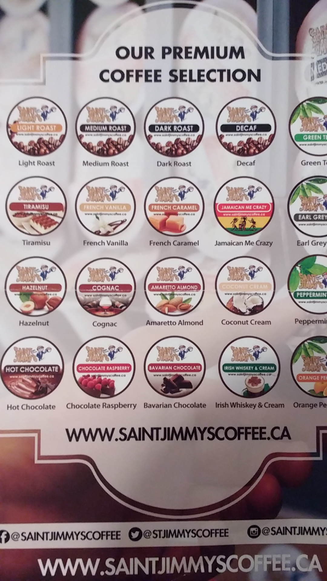 Saint Jimmy's Coffee Services Menu
