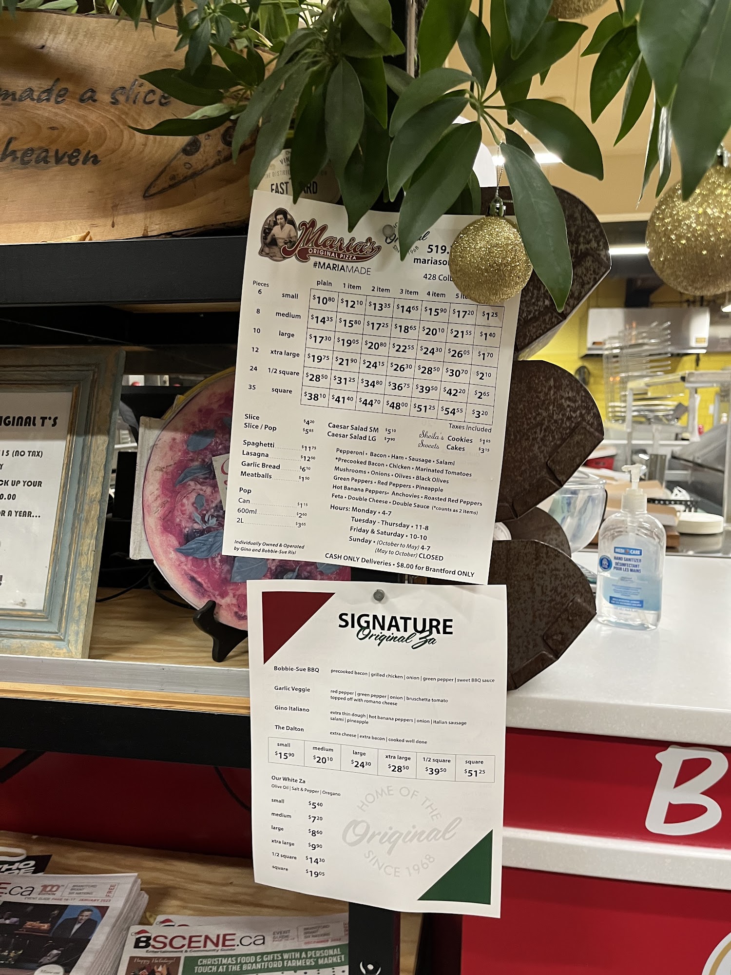 Maria's Original Pizza Menu