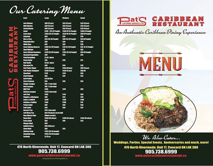Pat's Caribbean And Catering Services Ltd Menu