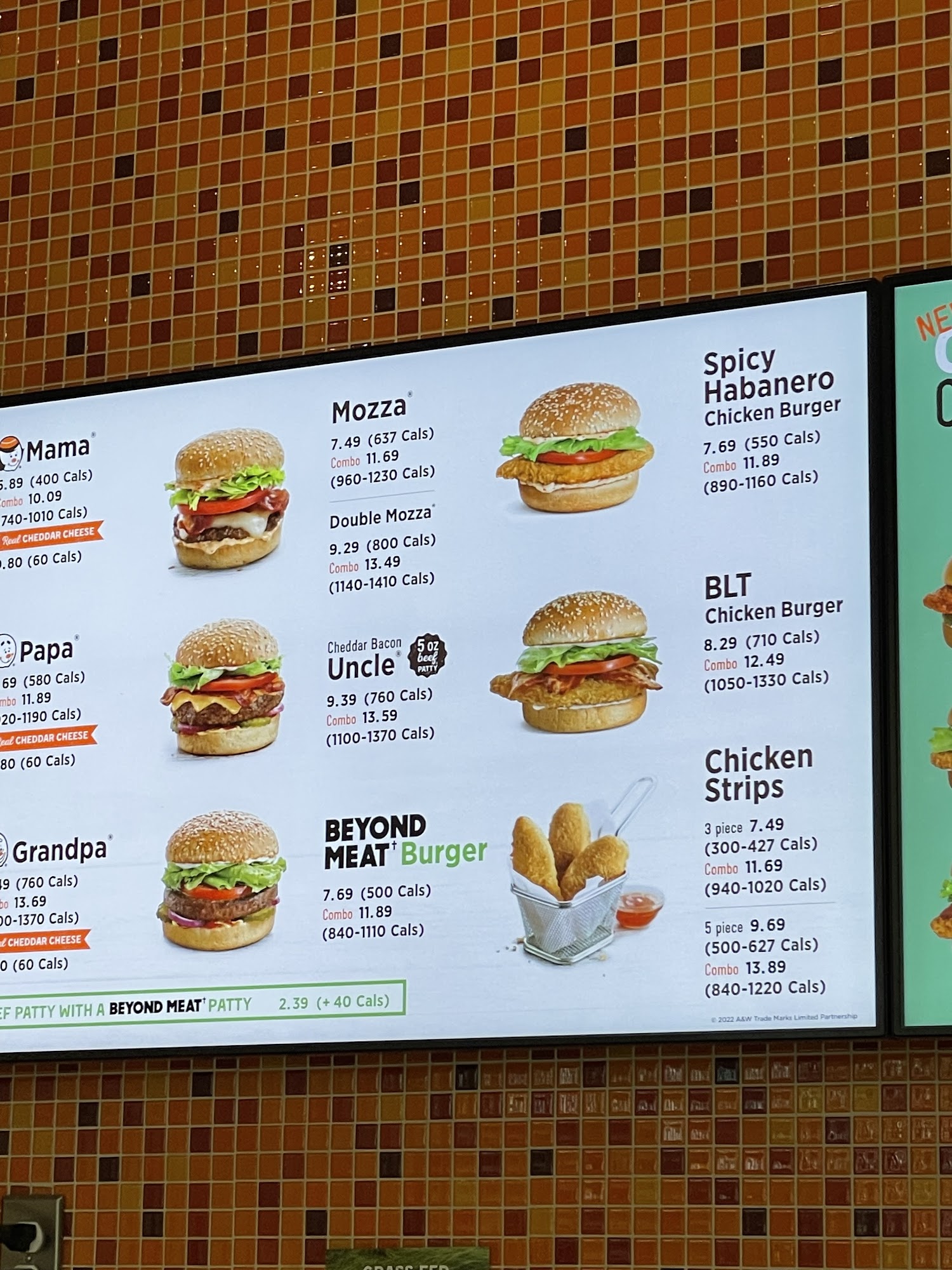 A&W Canada Menu