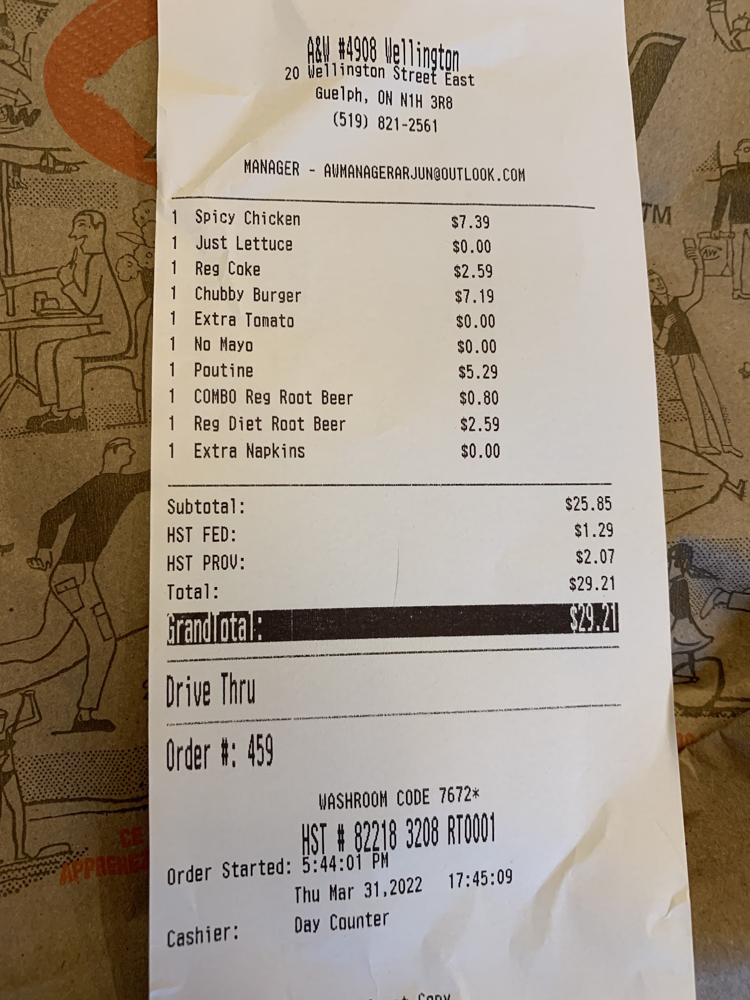 A&W Canada Menu