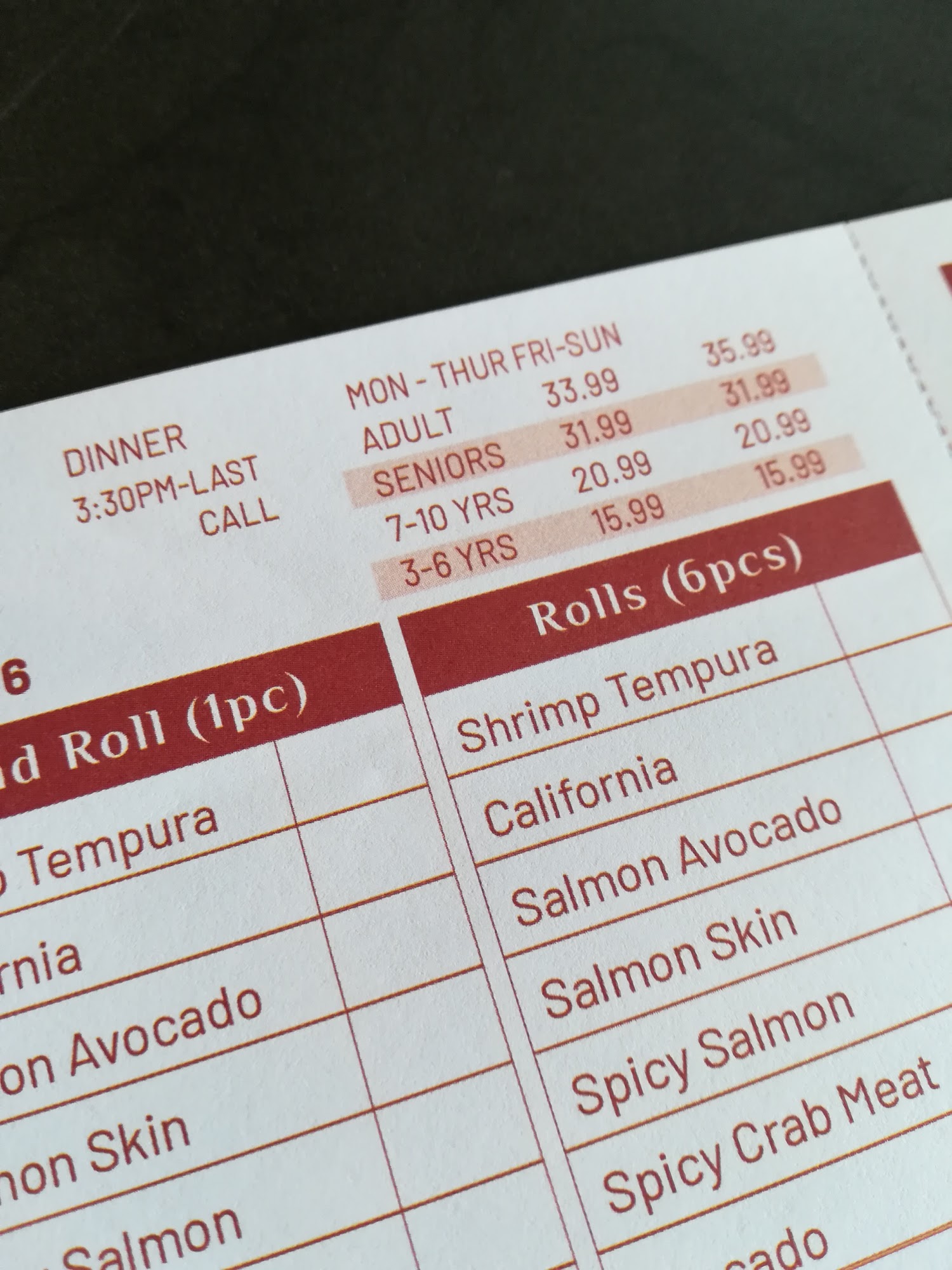 In sushi Menu