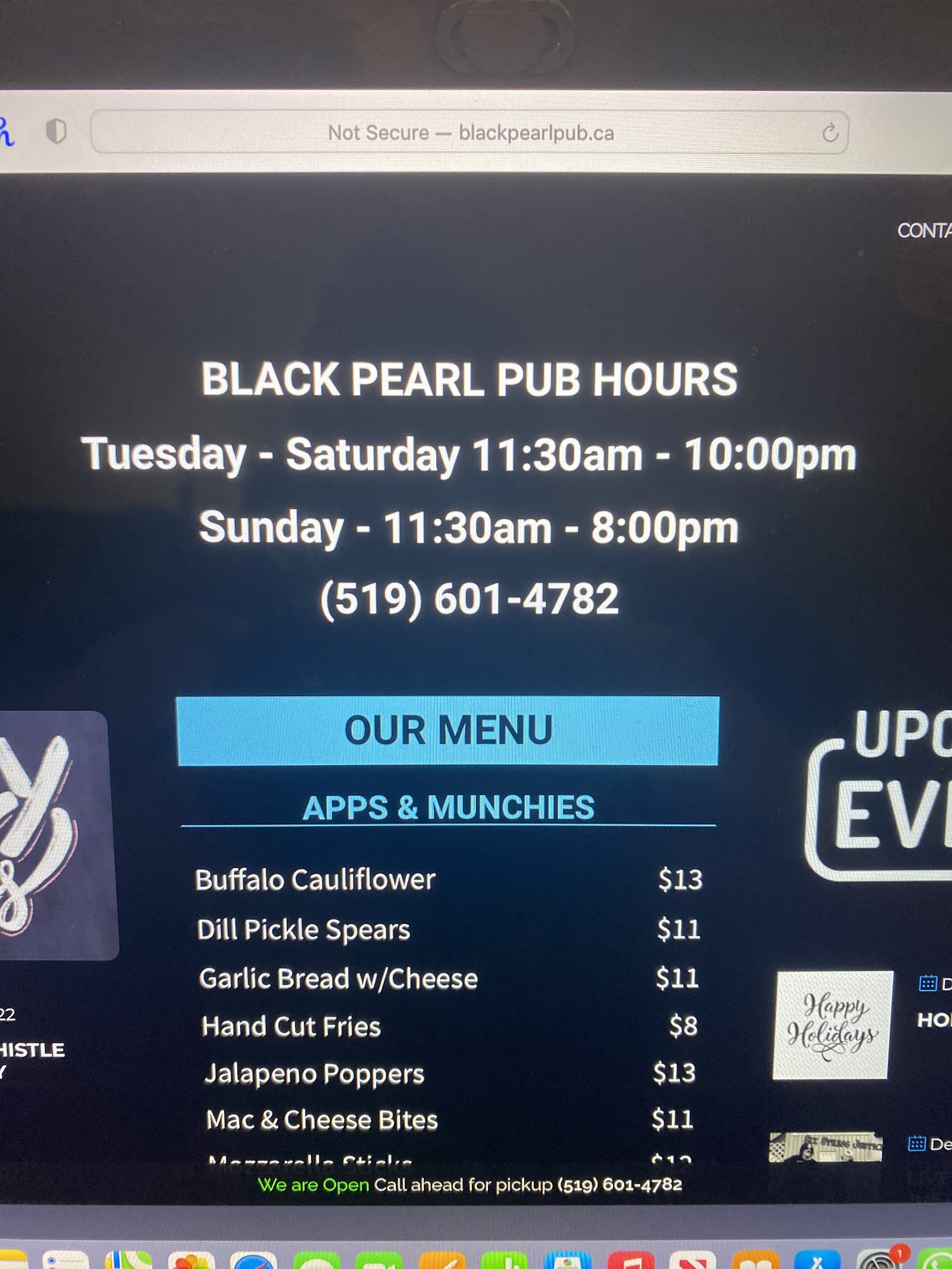 Black Pearl Pub Menu