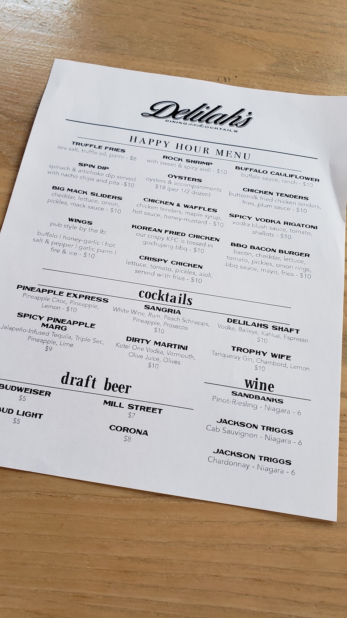 Delilah's Menu
