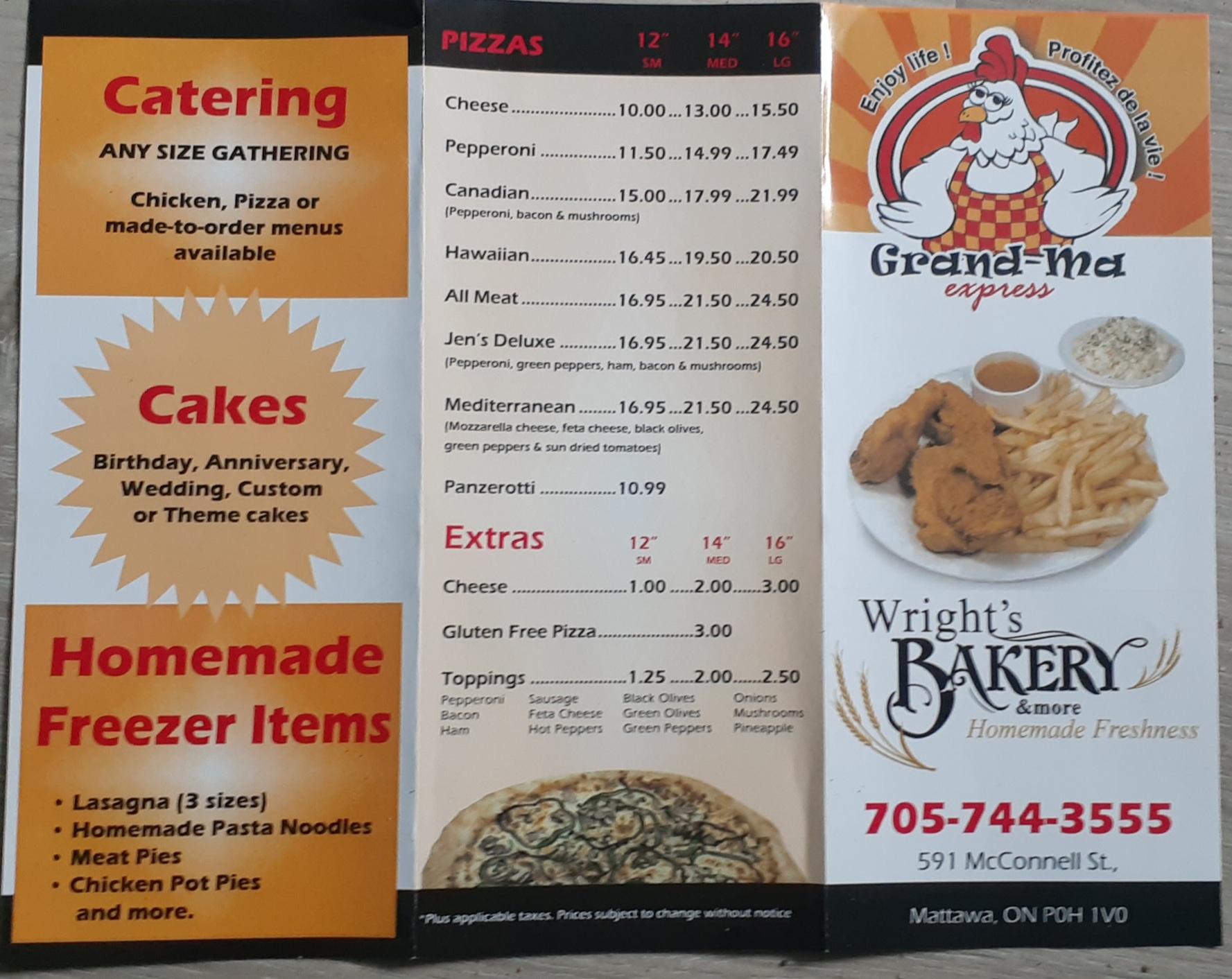 Wrights Bakery Menu