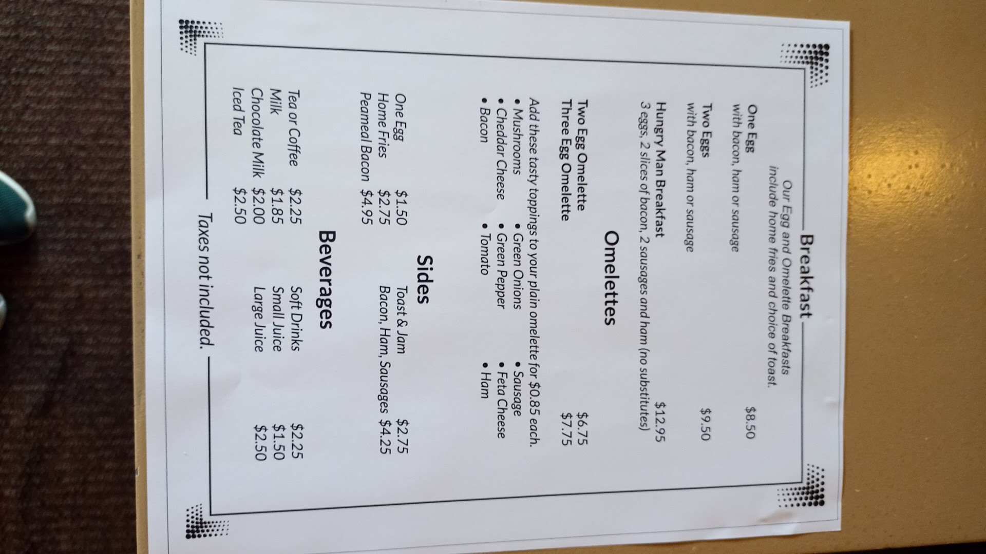 Tymes Restaurant Menu