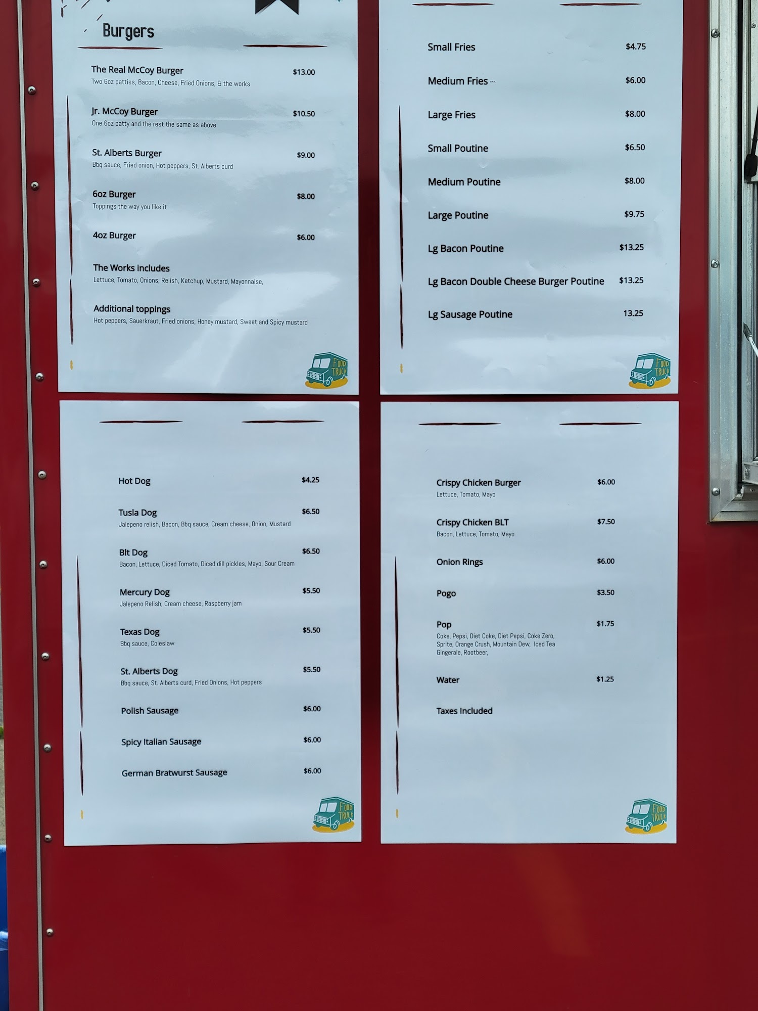 The Real McCoy Burgers and Fries Menu