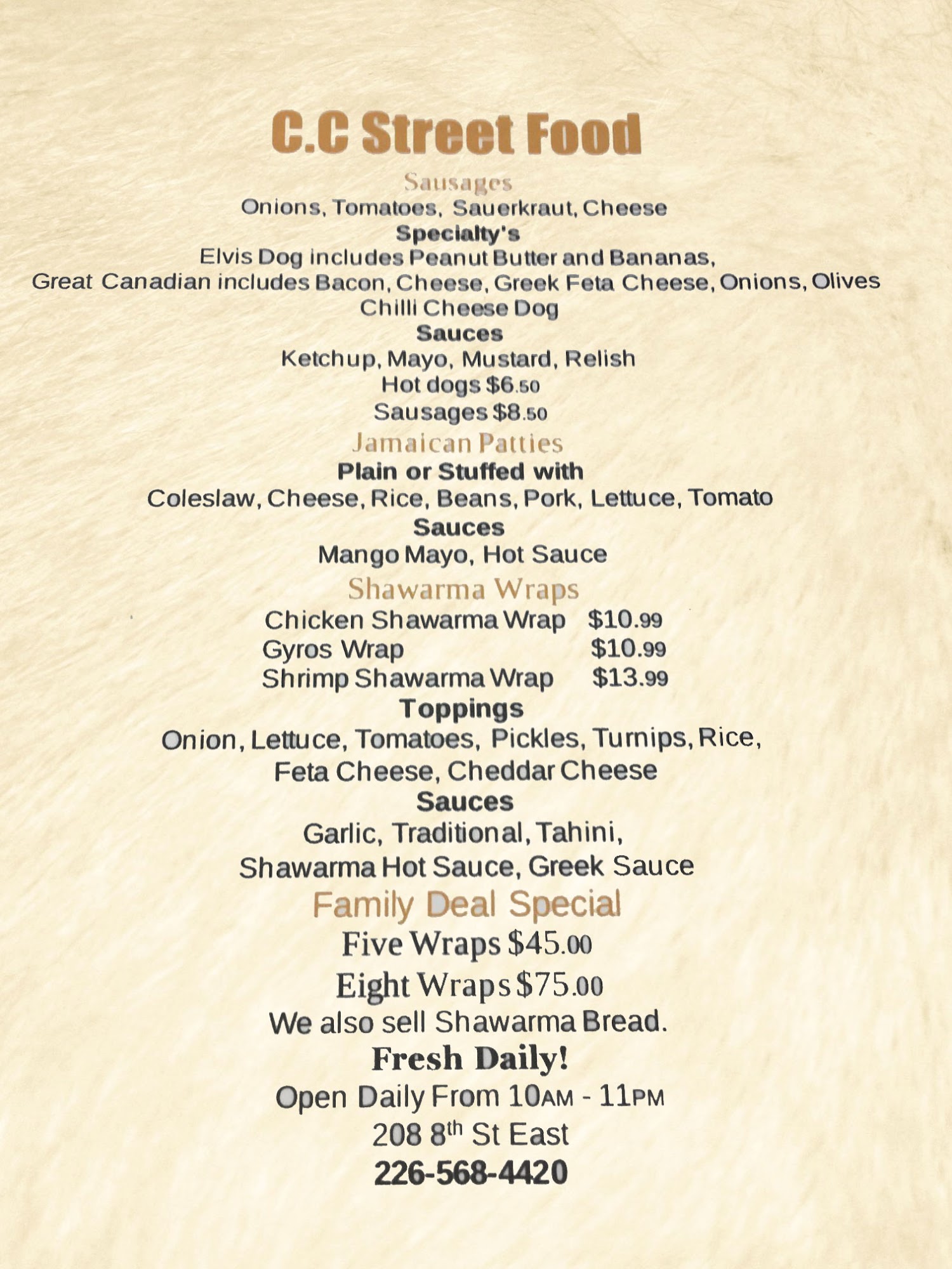 C.C. Street Food Menu