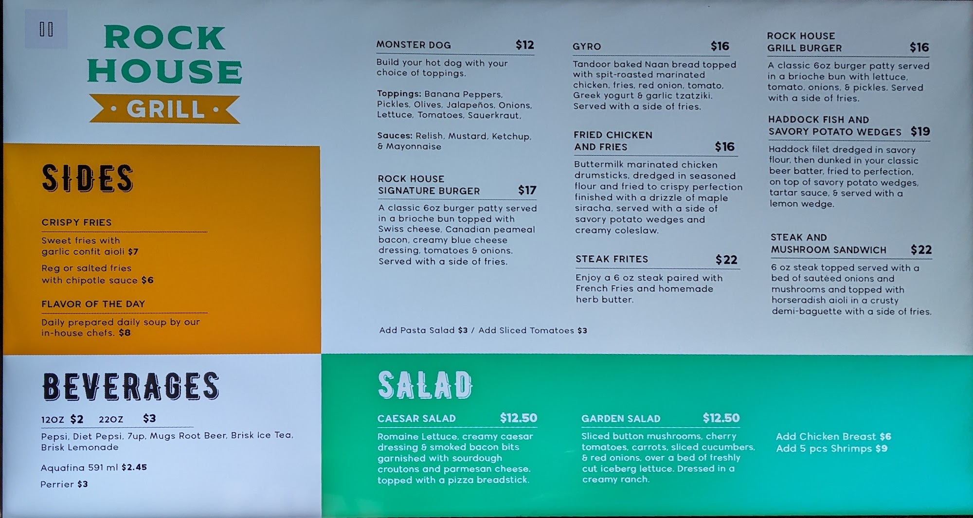 Rock House Grill Menu