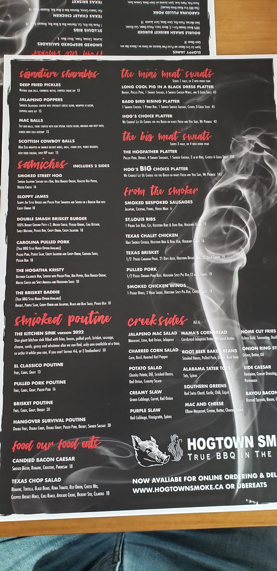 Hogtown Smoke in the Creek Menu