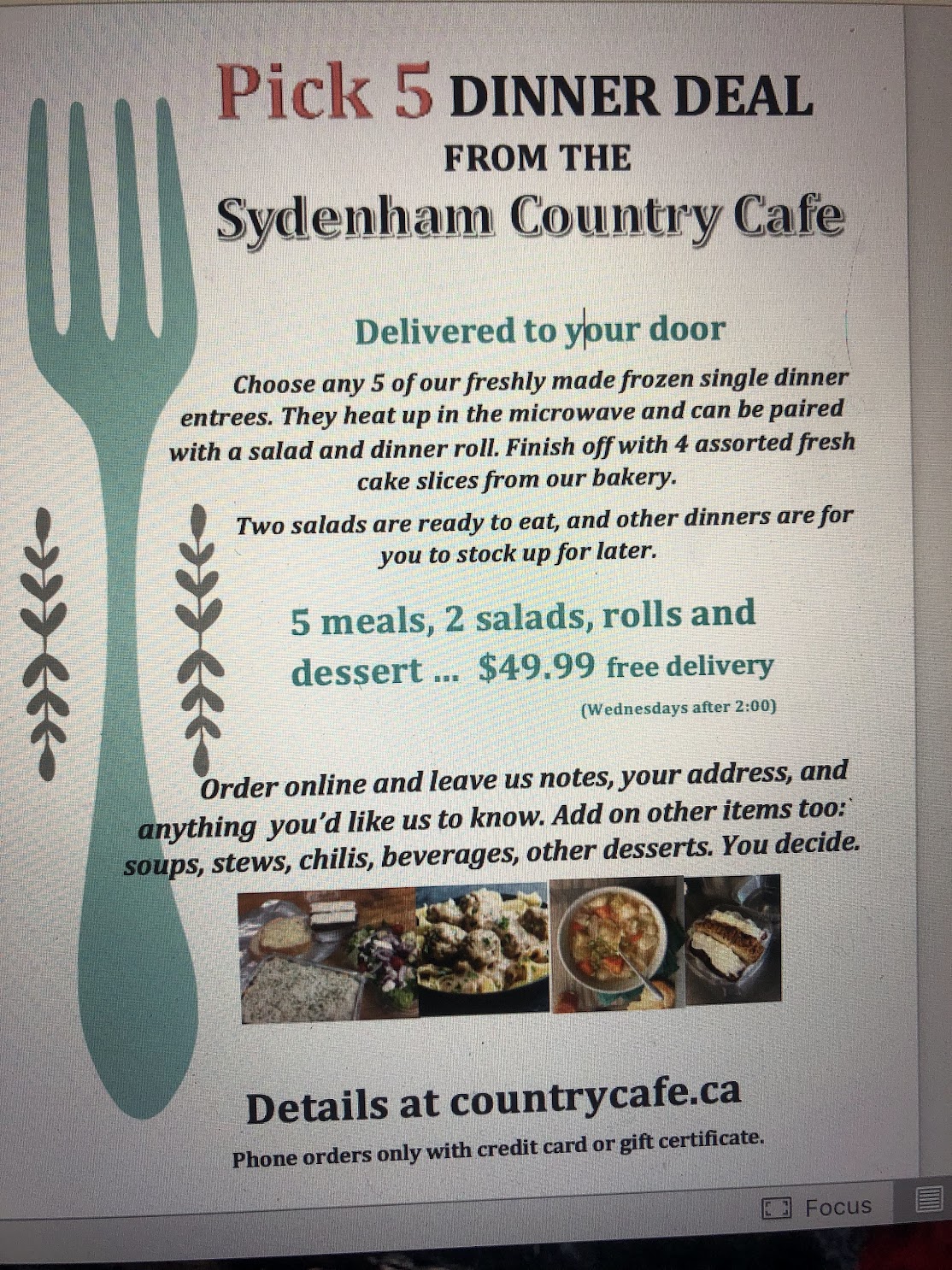 Sydenham Country Cafe Menu