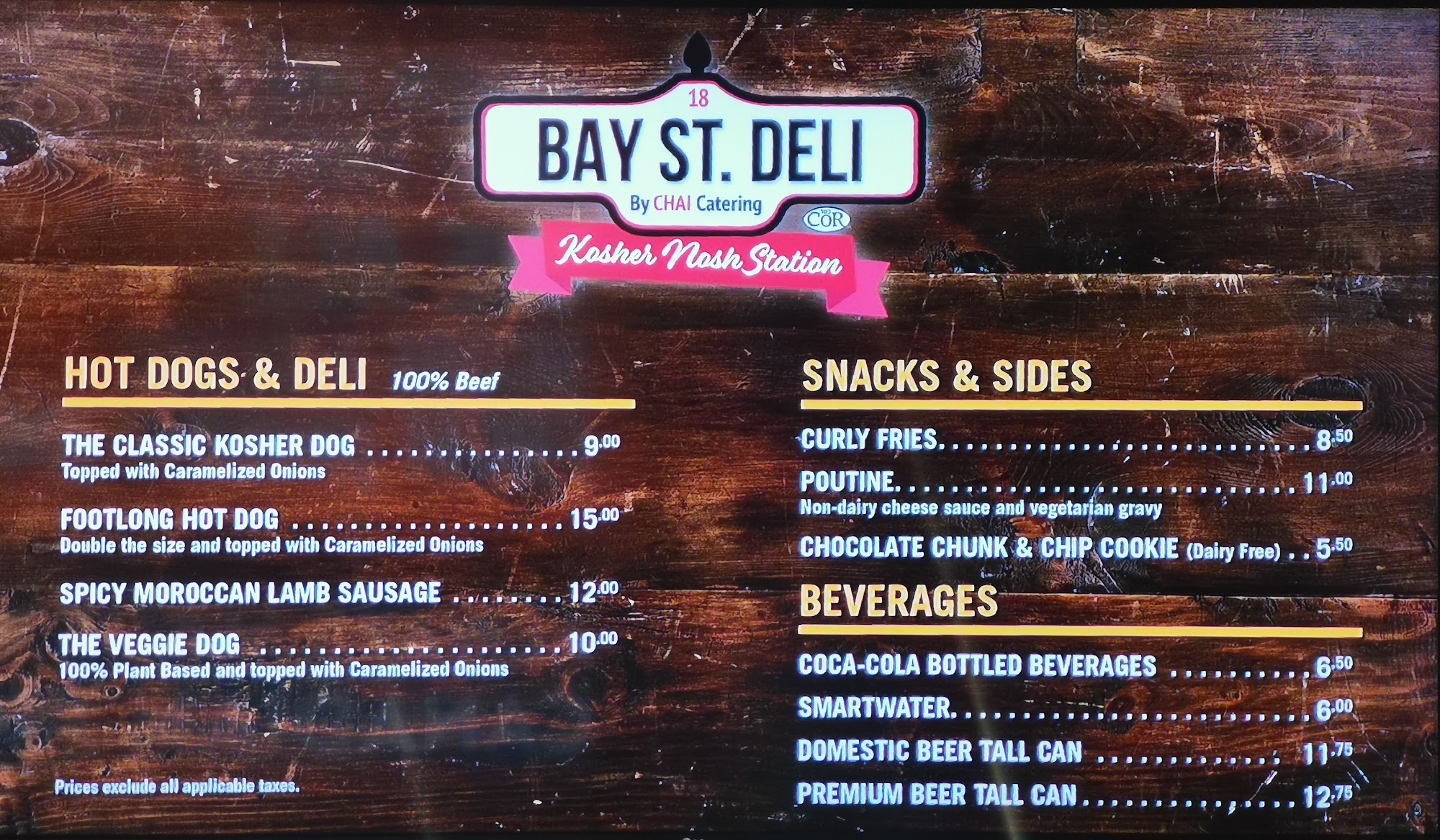Bay St Deli Kosher Menu