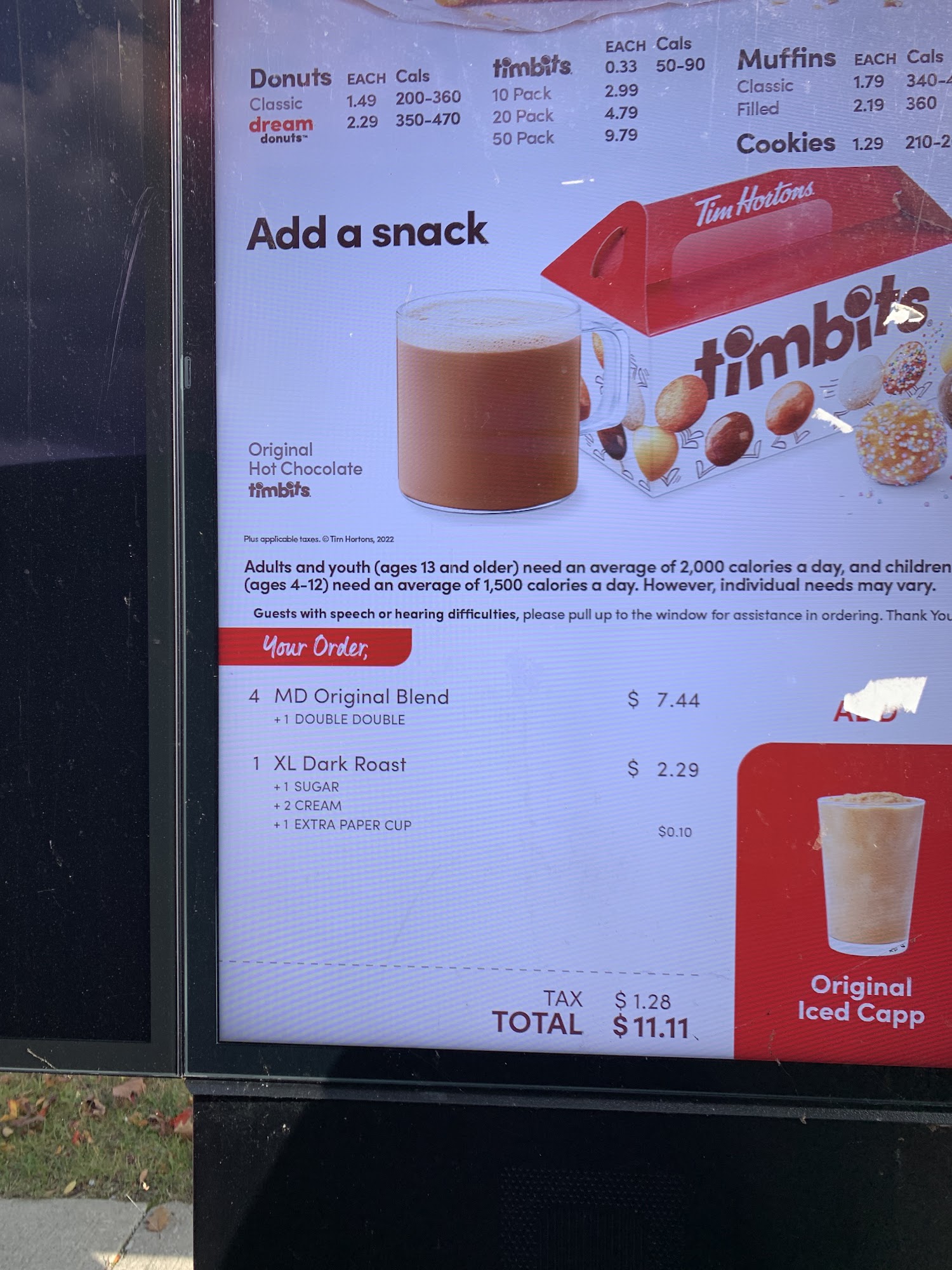 Tim Hortons Menu
