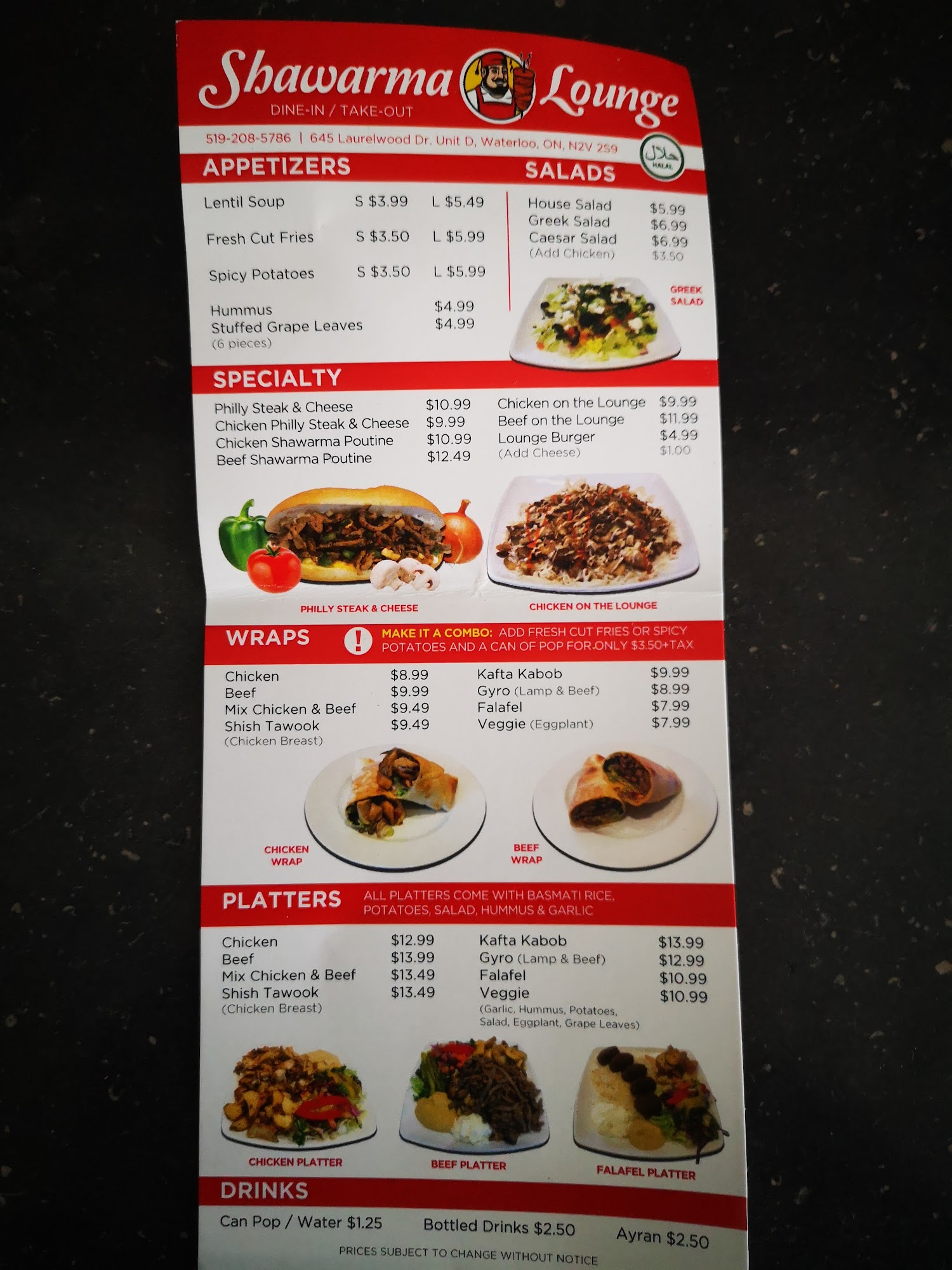 Shawarma Lounge Menu