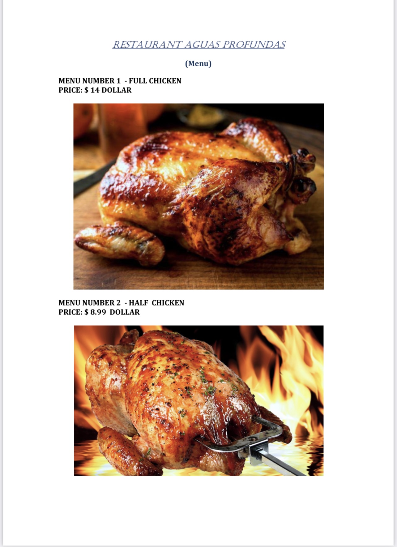 RESTAURANT ÁGUAS PROFUNDAS Menu