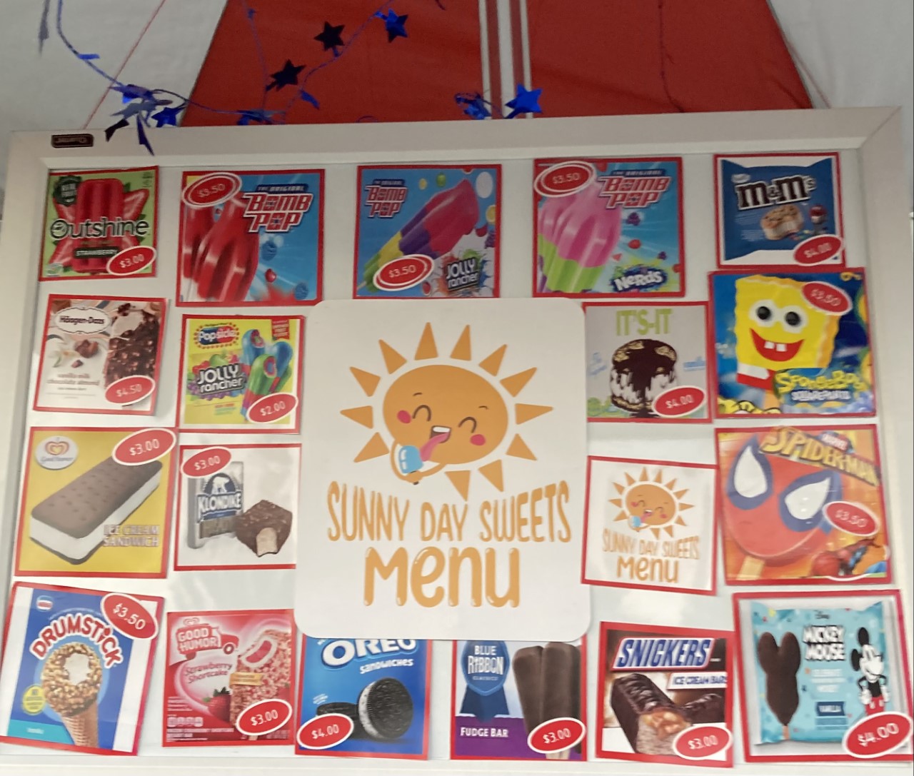 Sunny Day Sweets Ice Cream Mobile Cart Menu