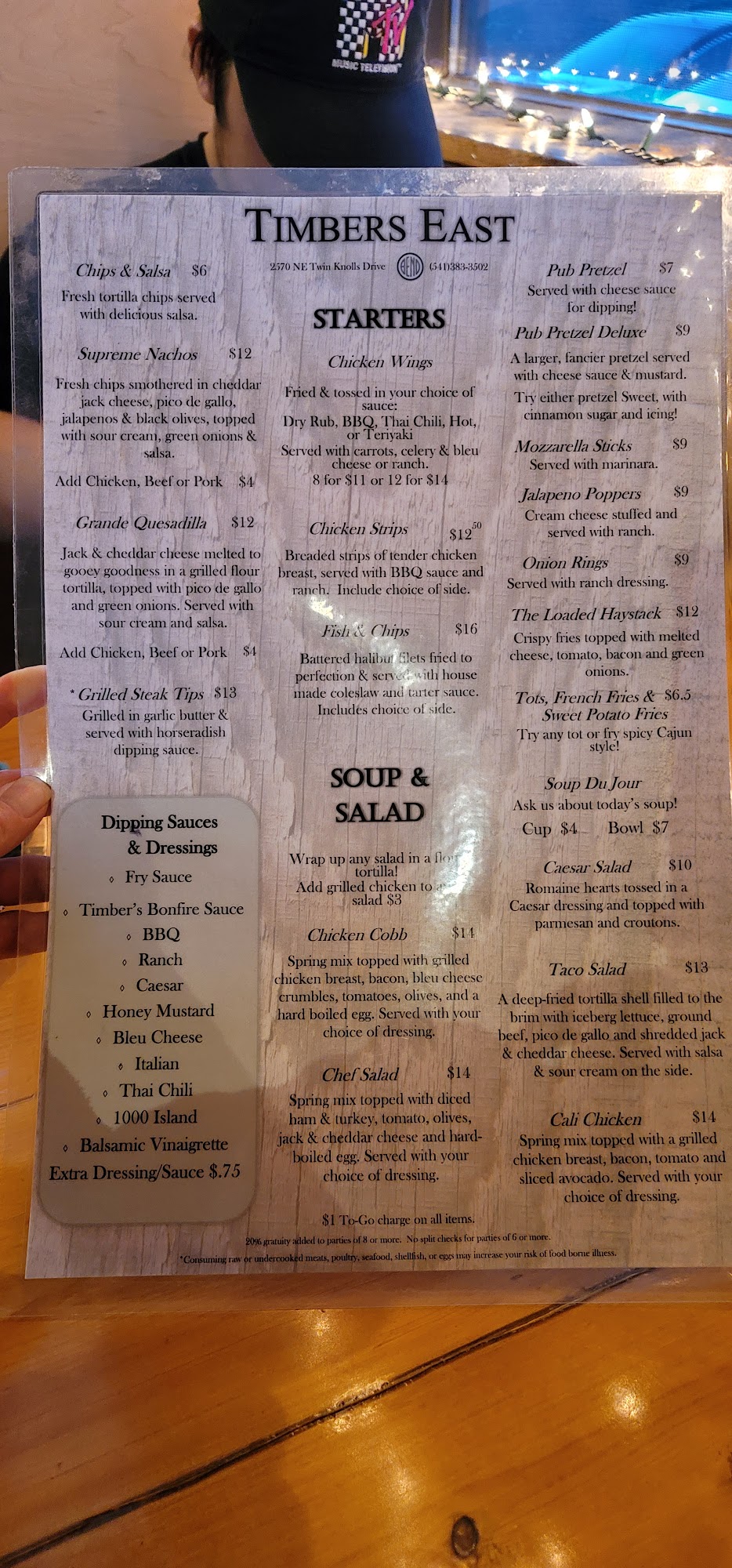Timbers Menu