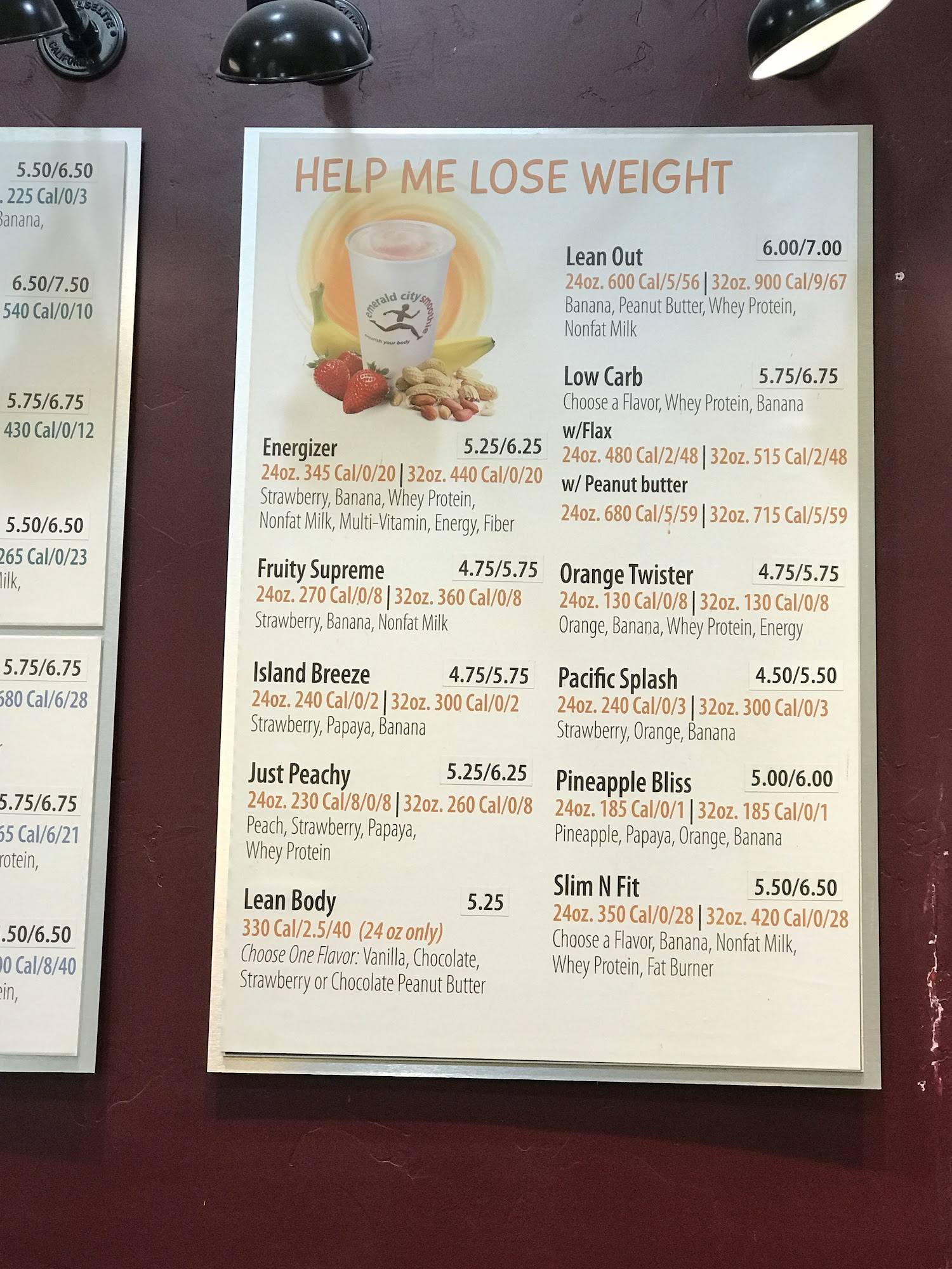 Emerald City Smoothie Menu