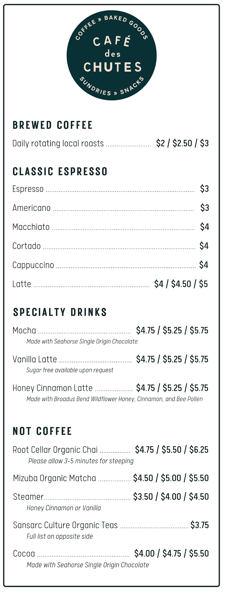 Café des Chutes Menu