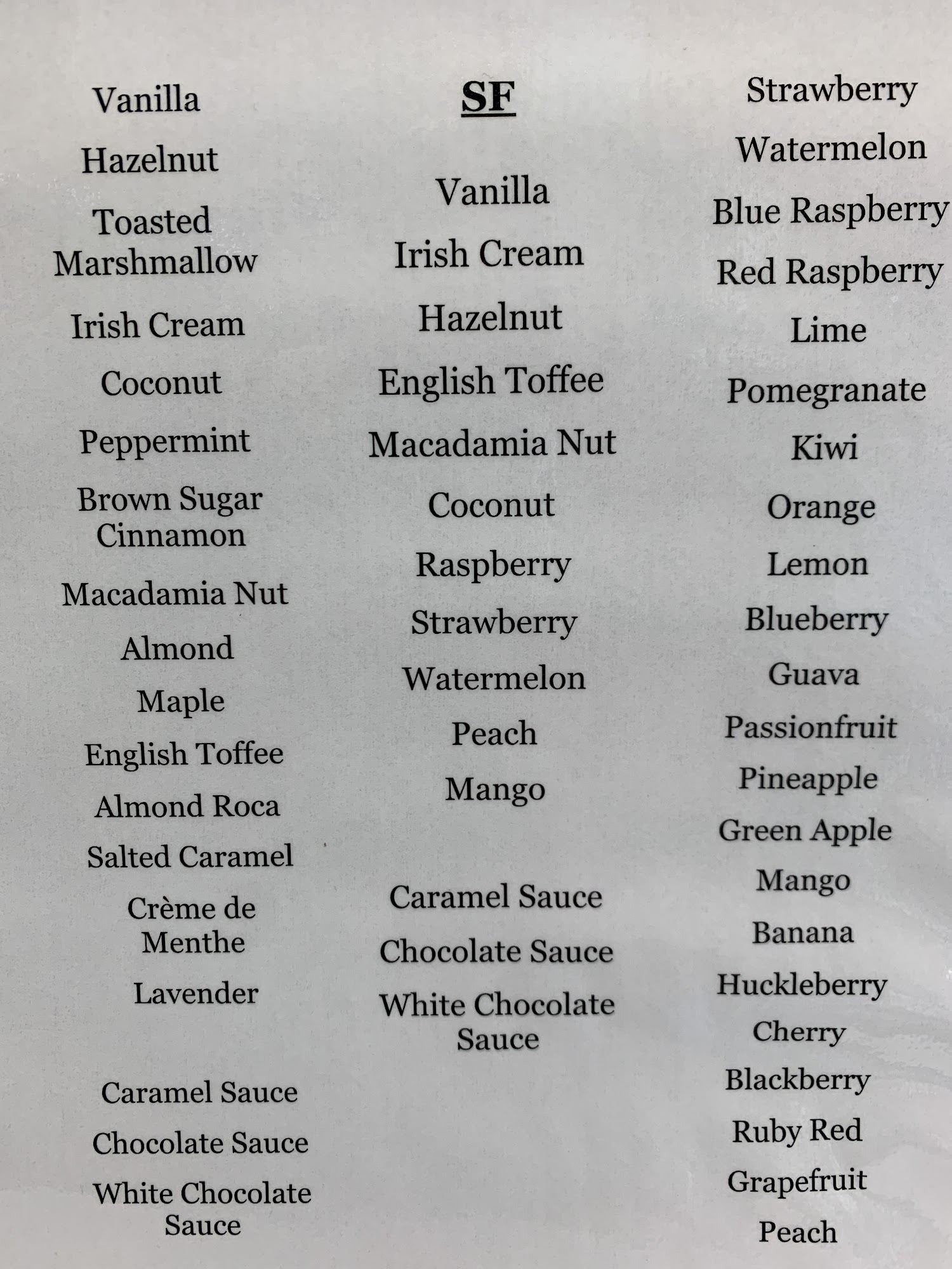 Queen Bean Espresso Menu