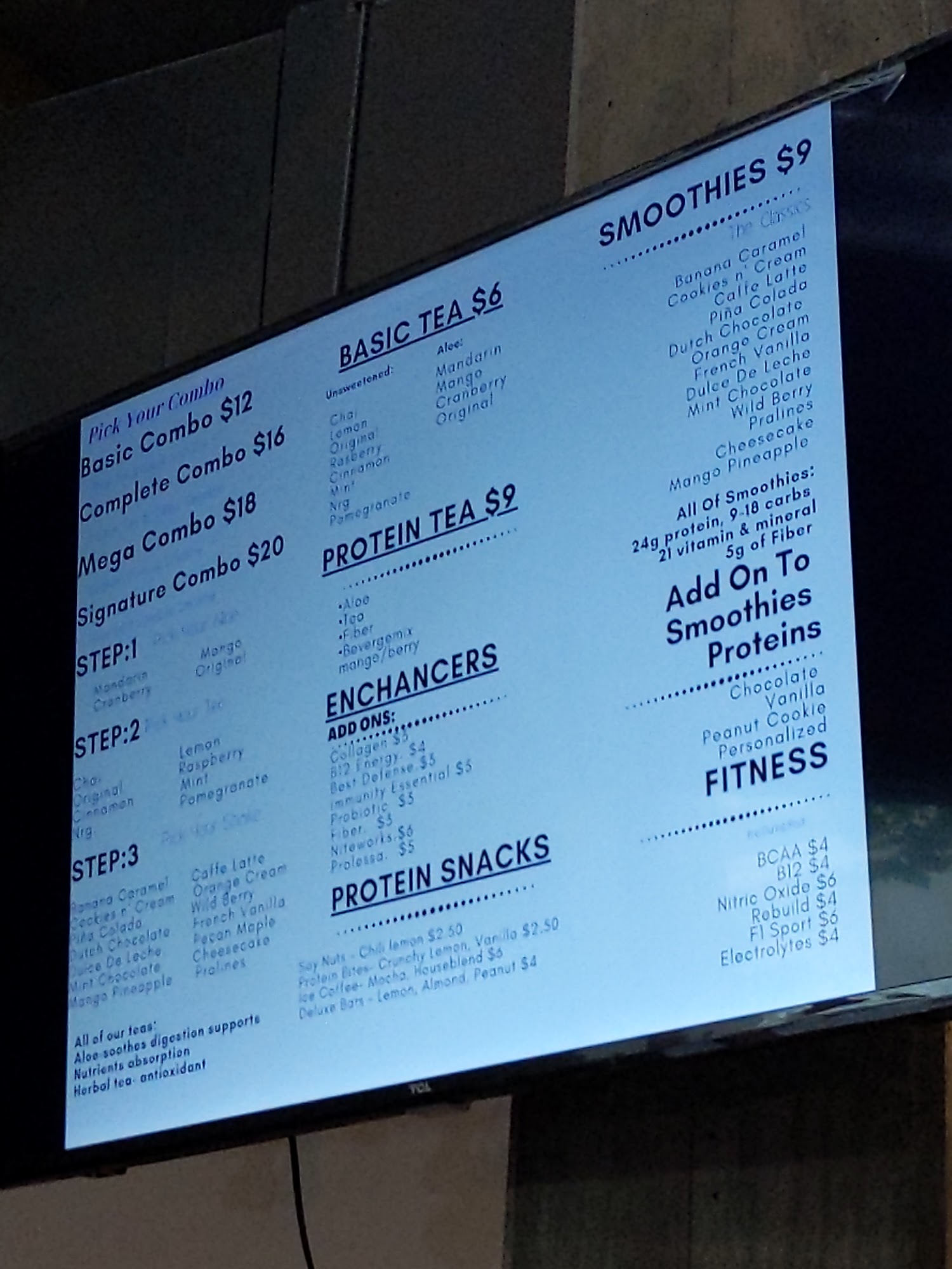 One Vision Nutrition Menu