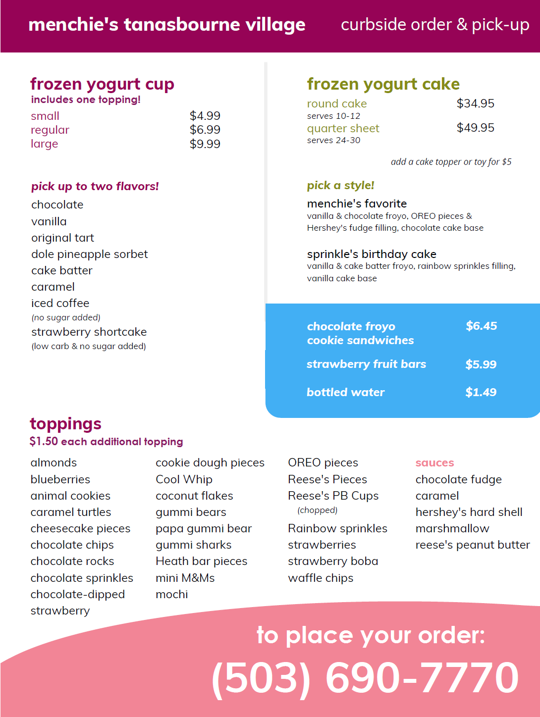 Menchie's Frozen Yogurt Menu