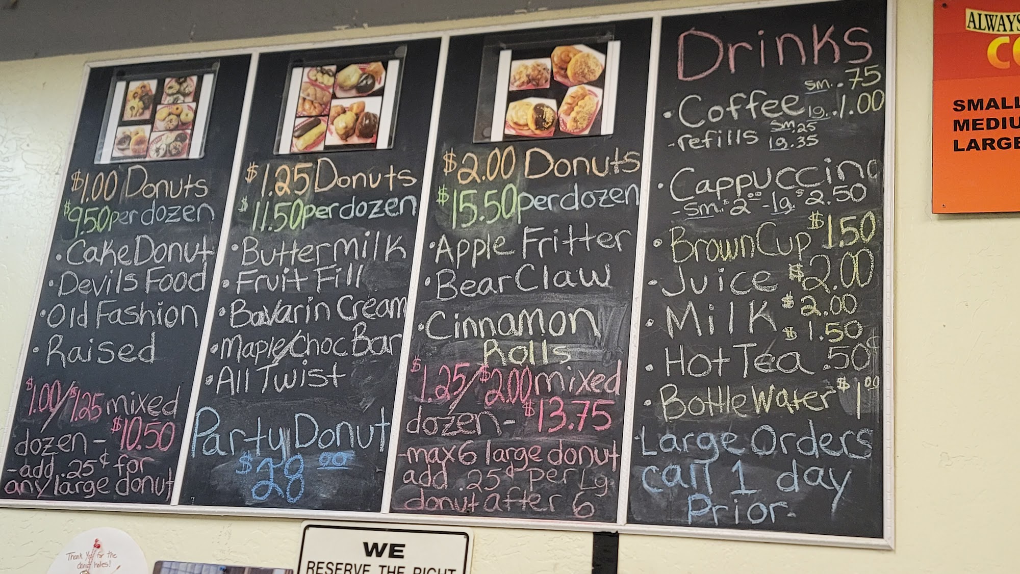 Terry's Donut Menu