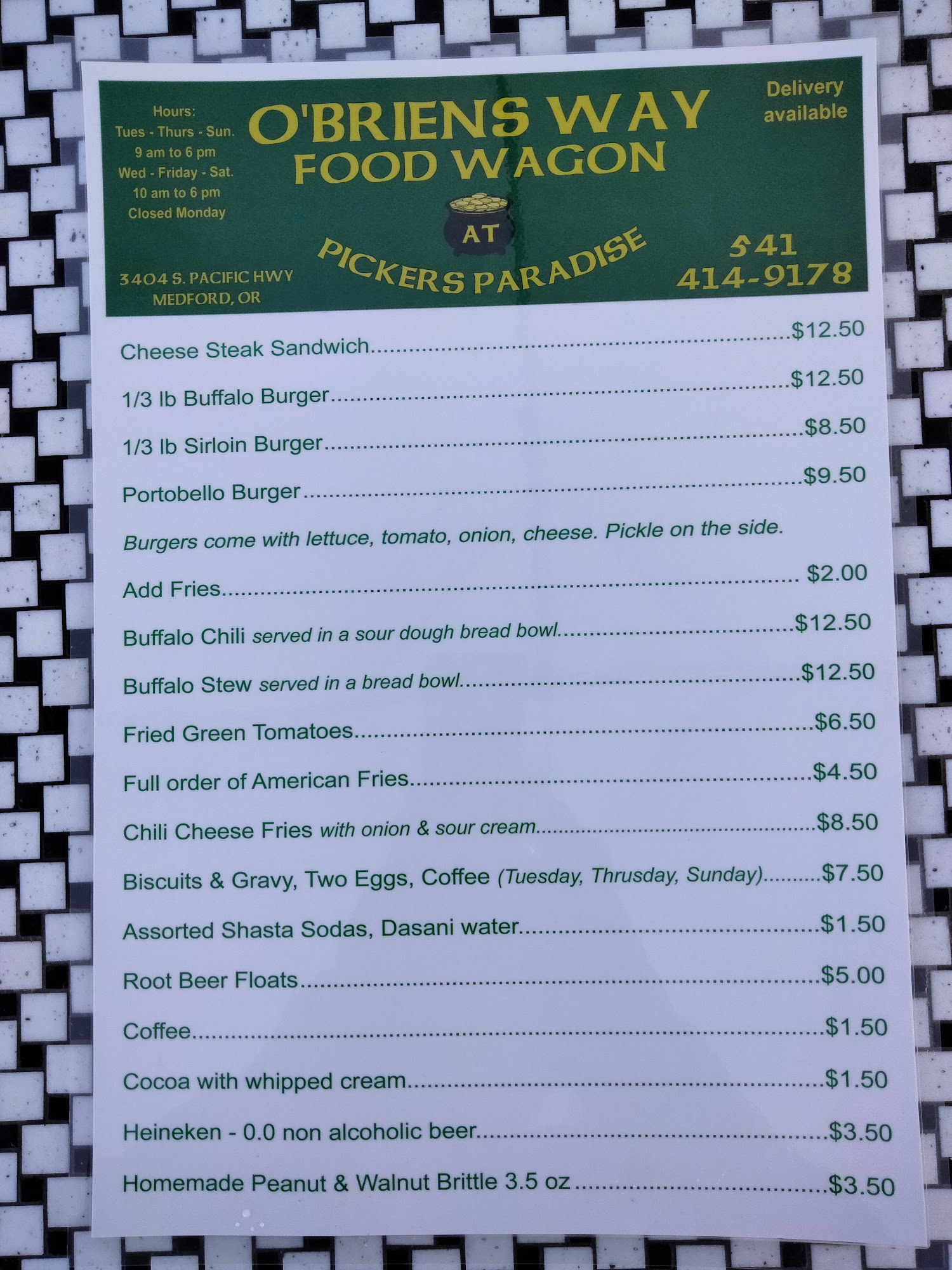 O'Briens_Way Food Wagon @ Pickers Paradise Menu