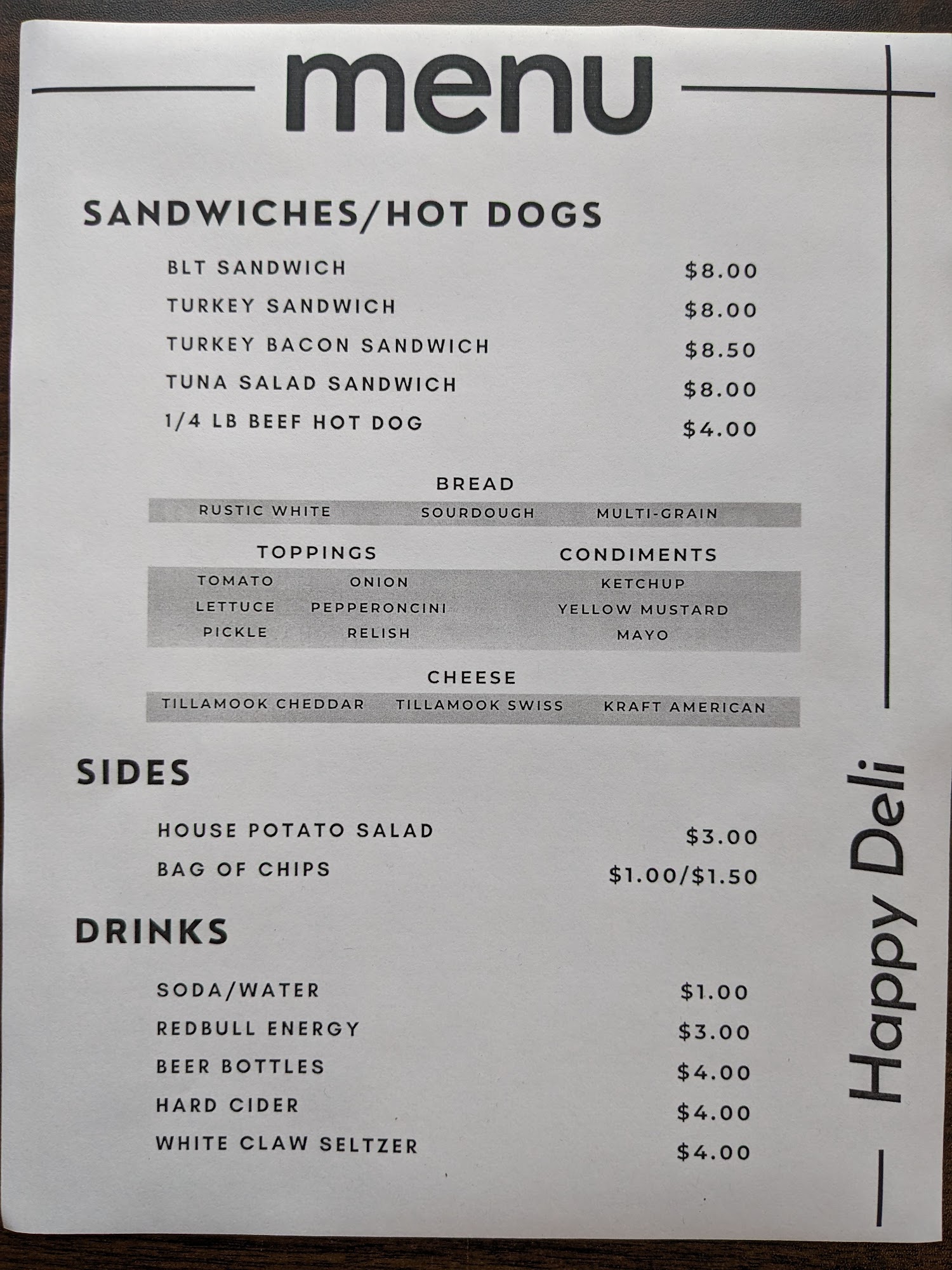 Happy Deli Menu