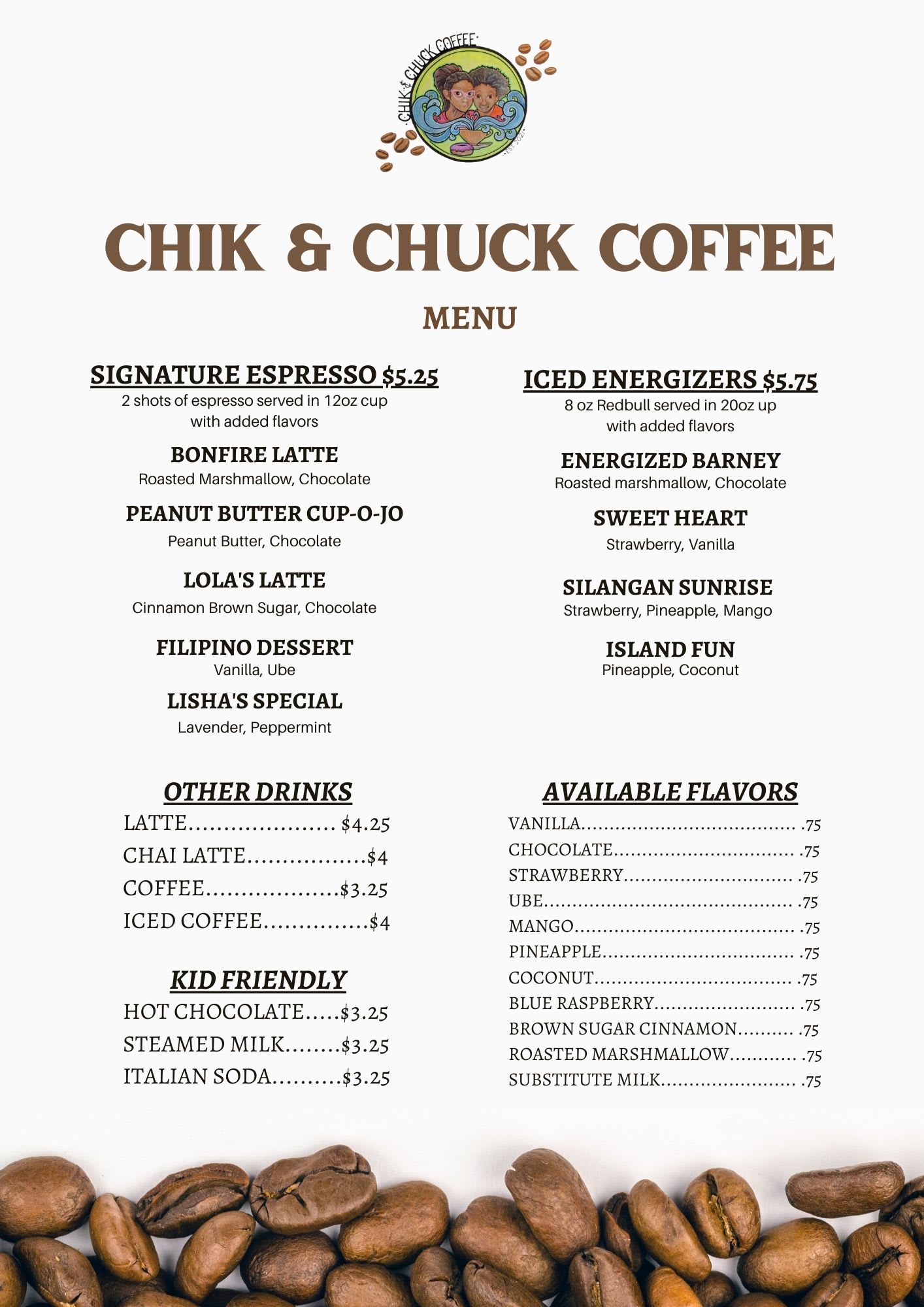 Chik & Chuck’s Coffee LLC Menu