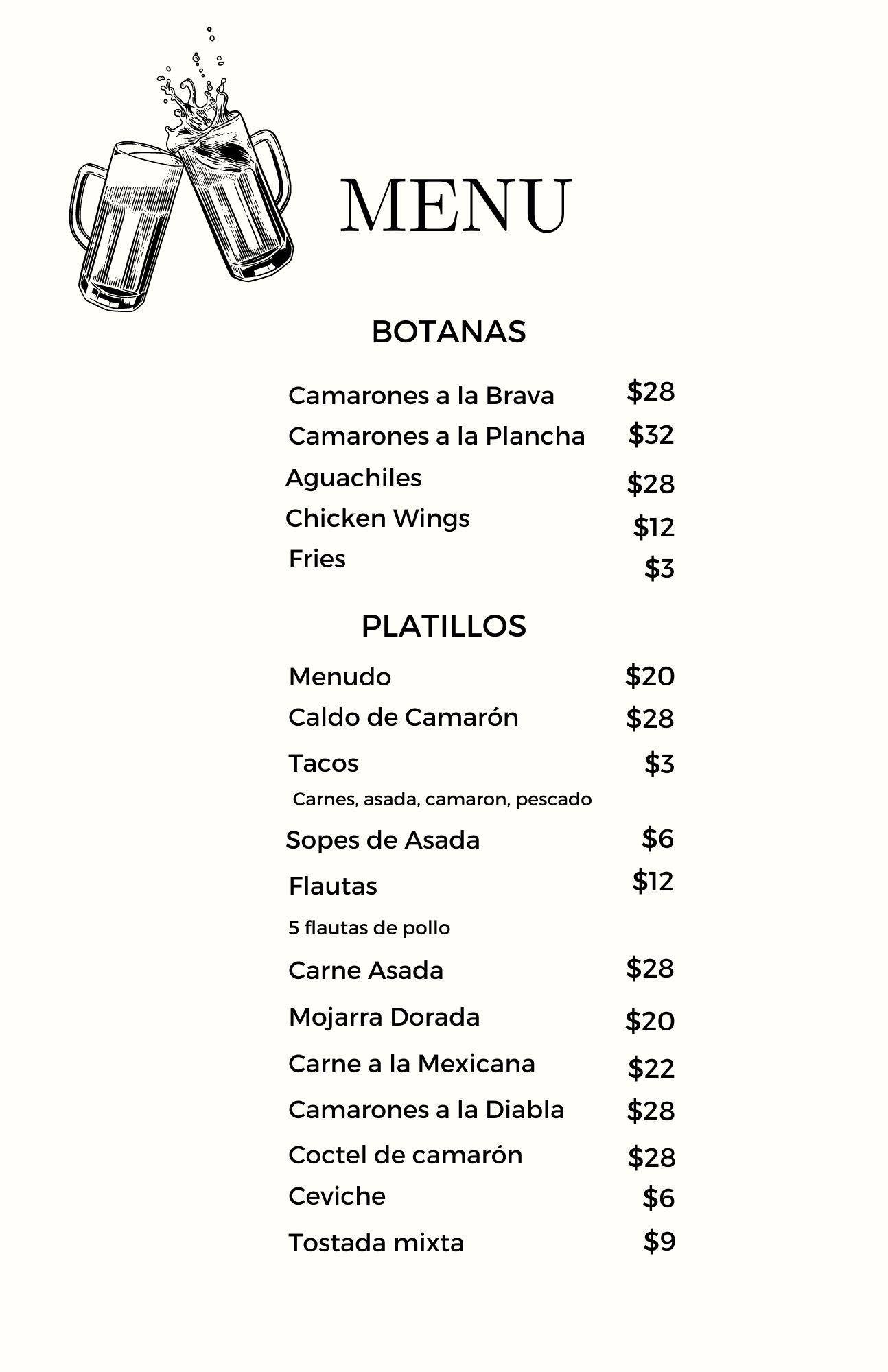 Rumors Bar Grill Menu