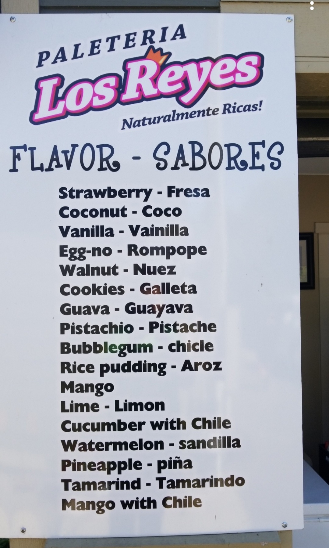 Paleteria Los Reyes Menu