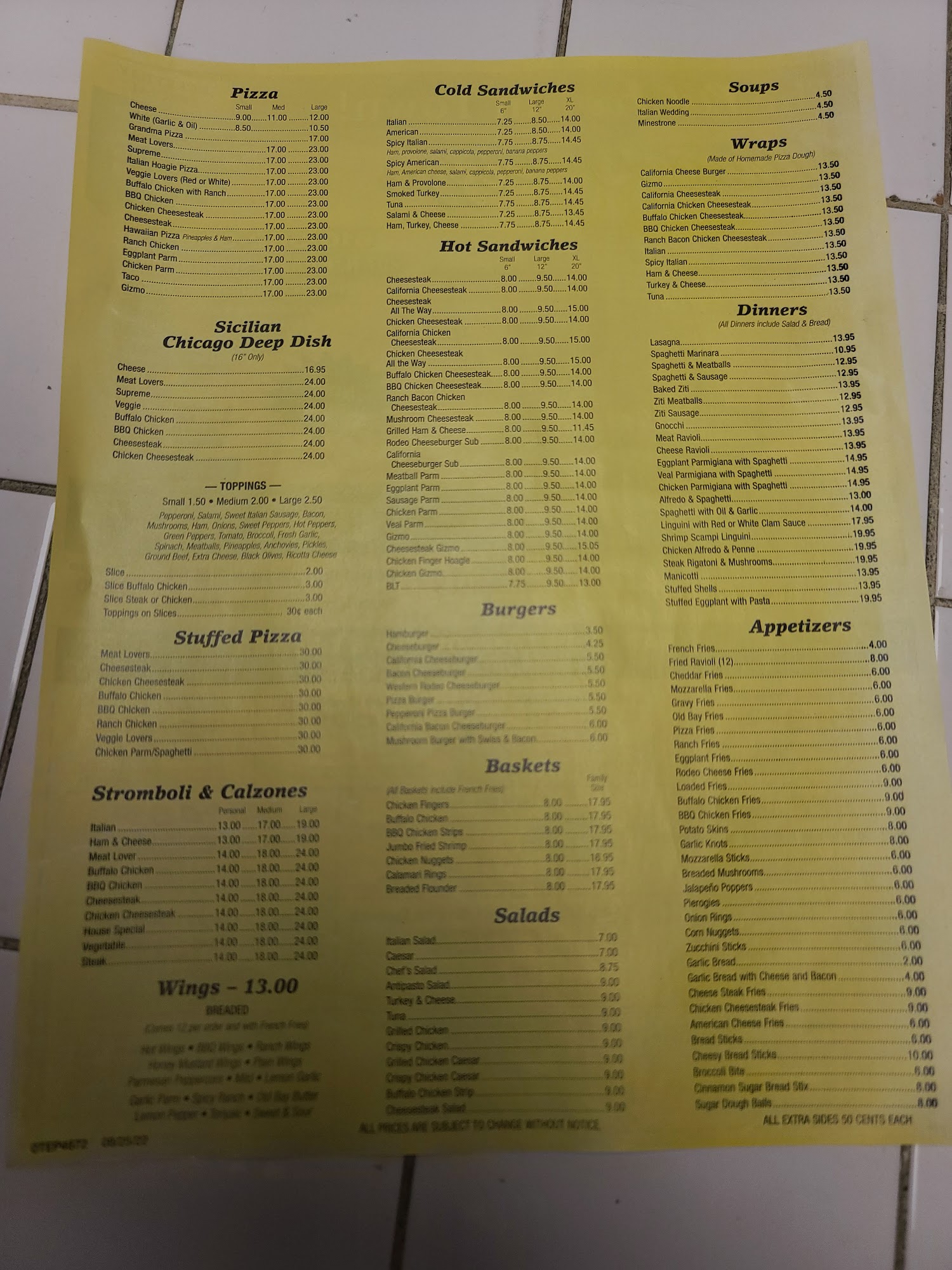 Vinnie's Menu