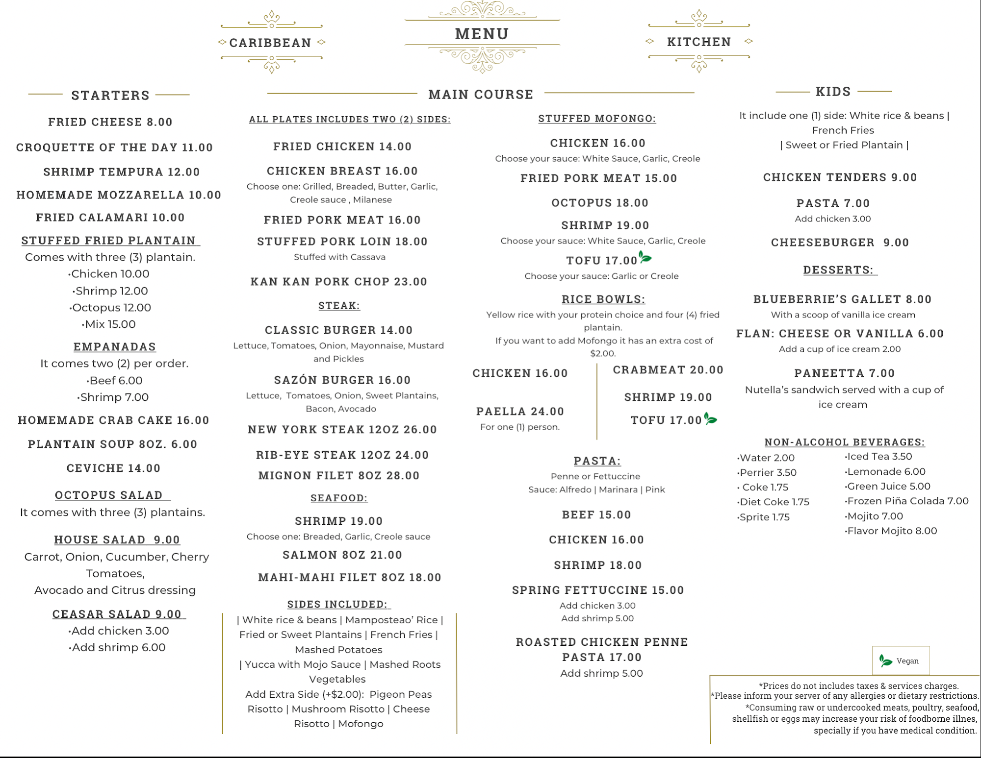 Sazón Caribbean Restaurant Menu