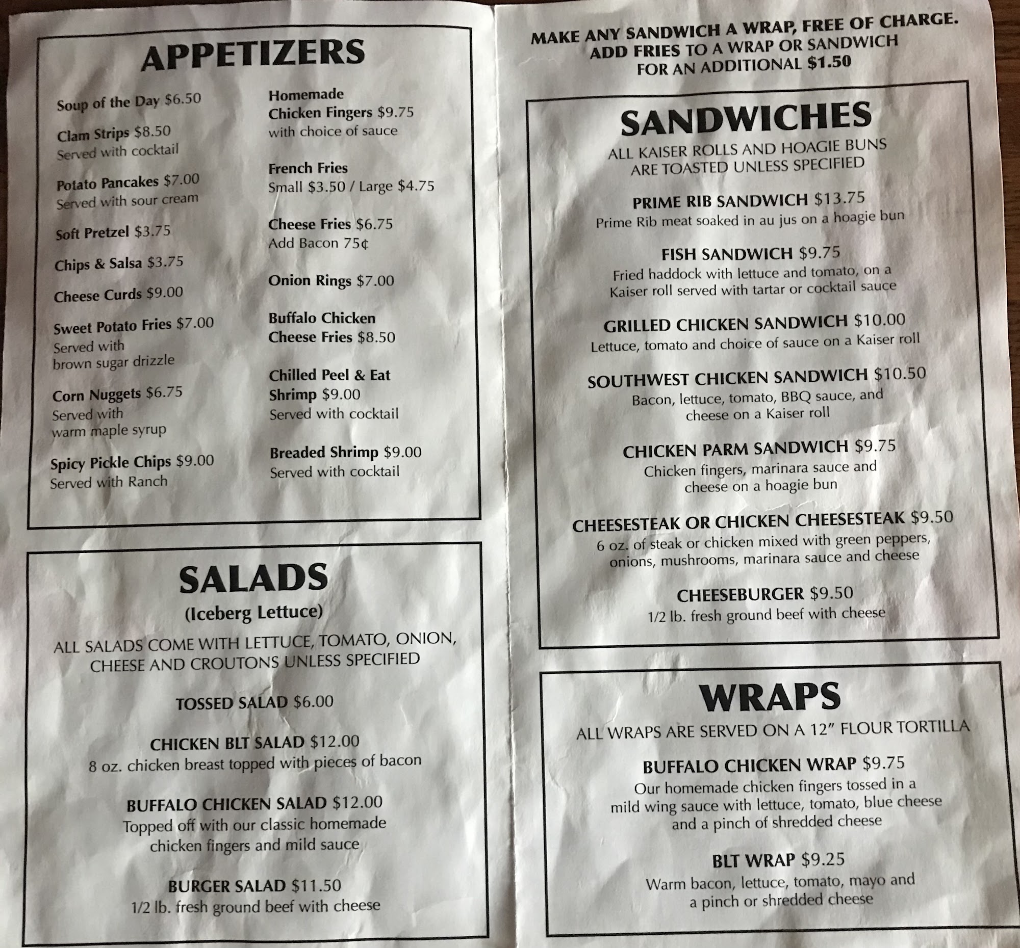 The Wagon Shed Menu