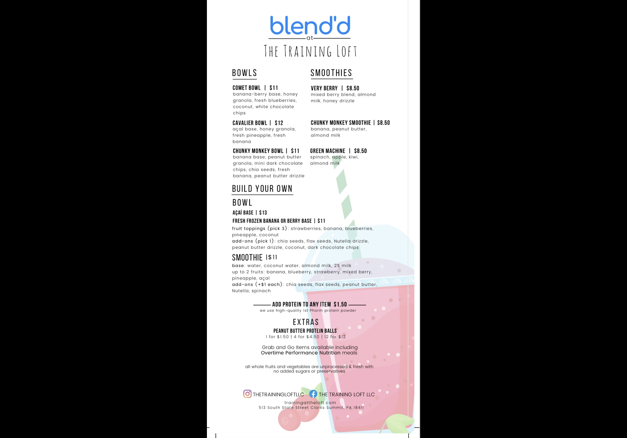 blend'd smoothie bar Menu