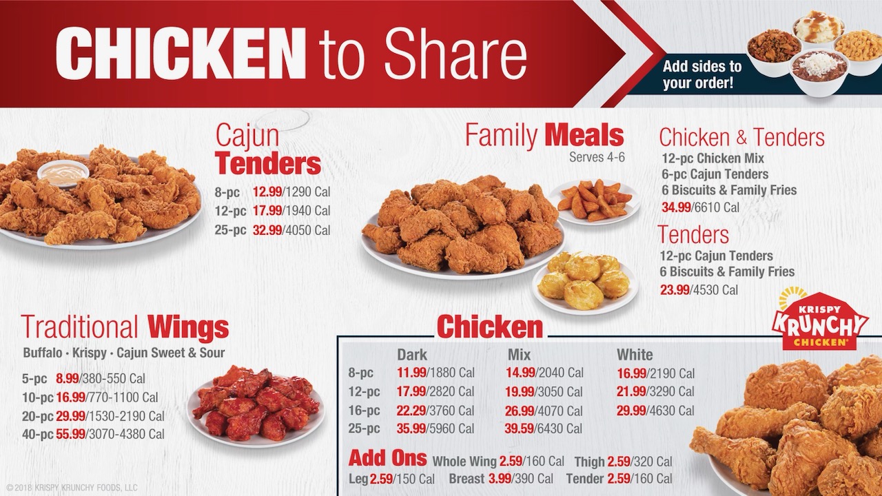 Coates chicken Menu