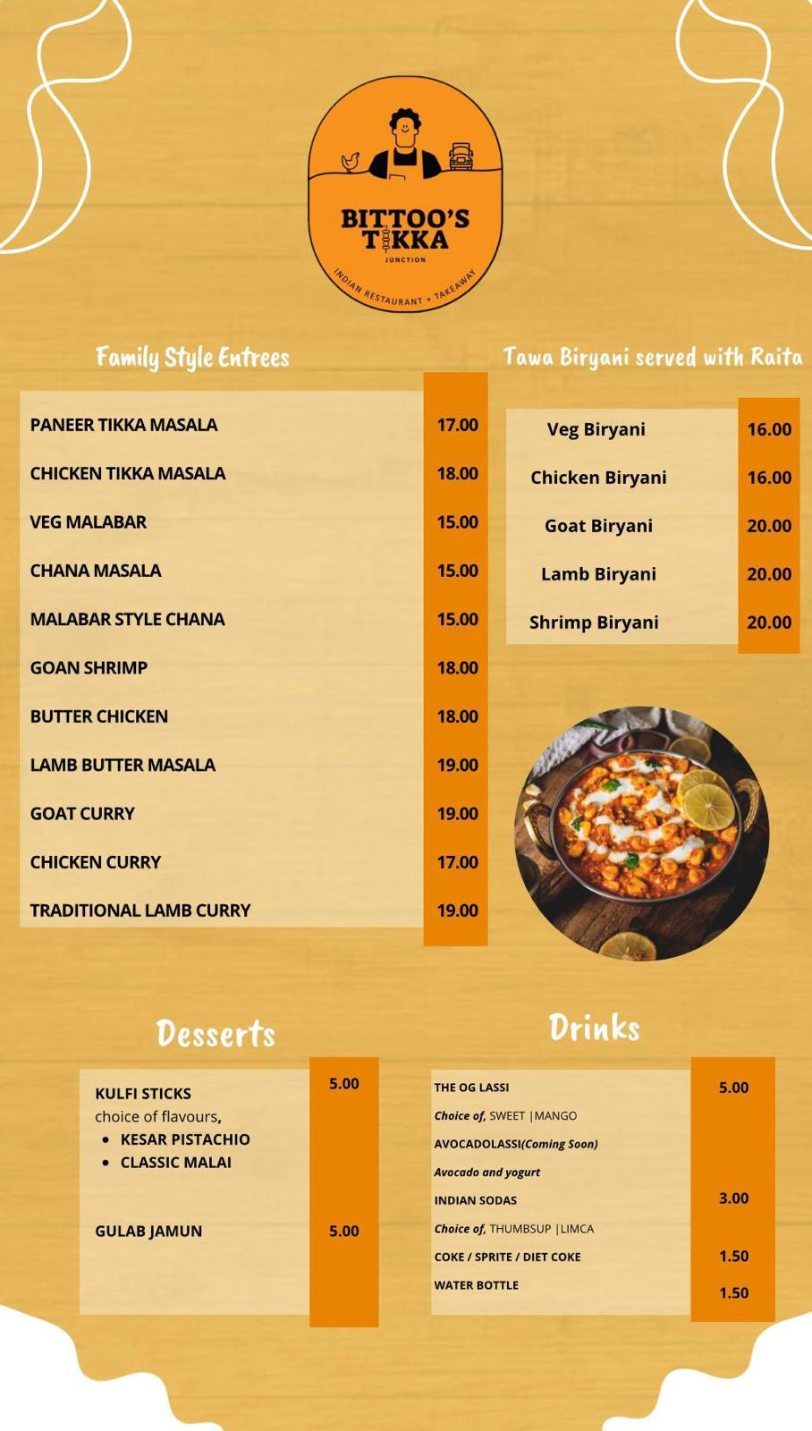 Bittoo's Tikka Menu